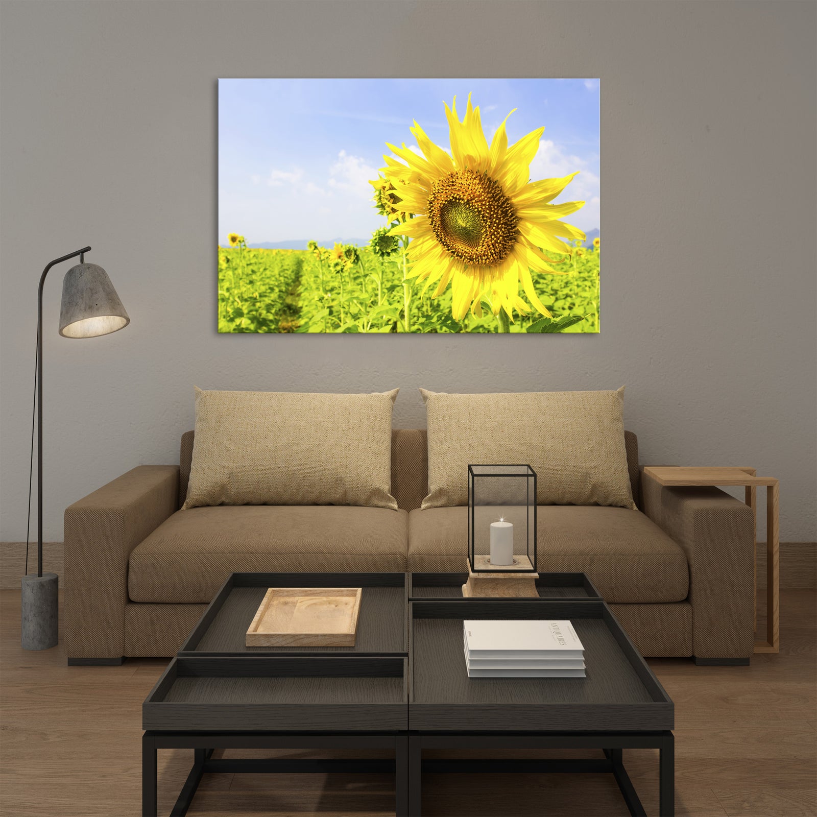 Flowers No. 002, shown framed in a room by day