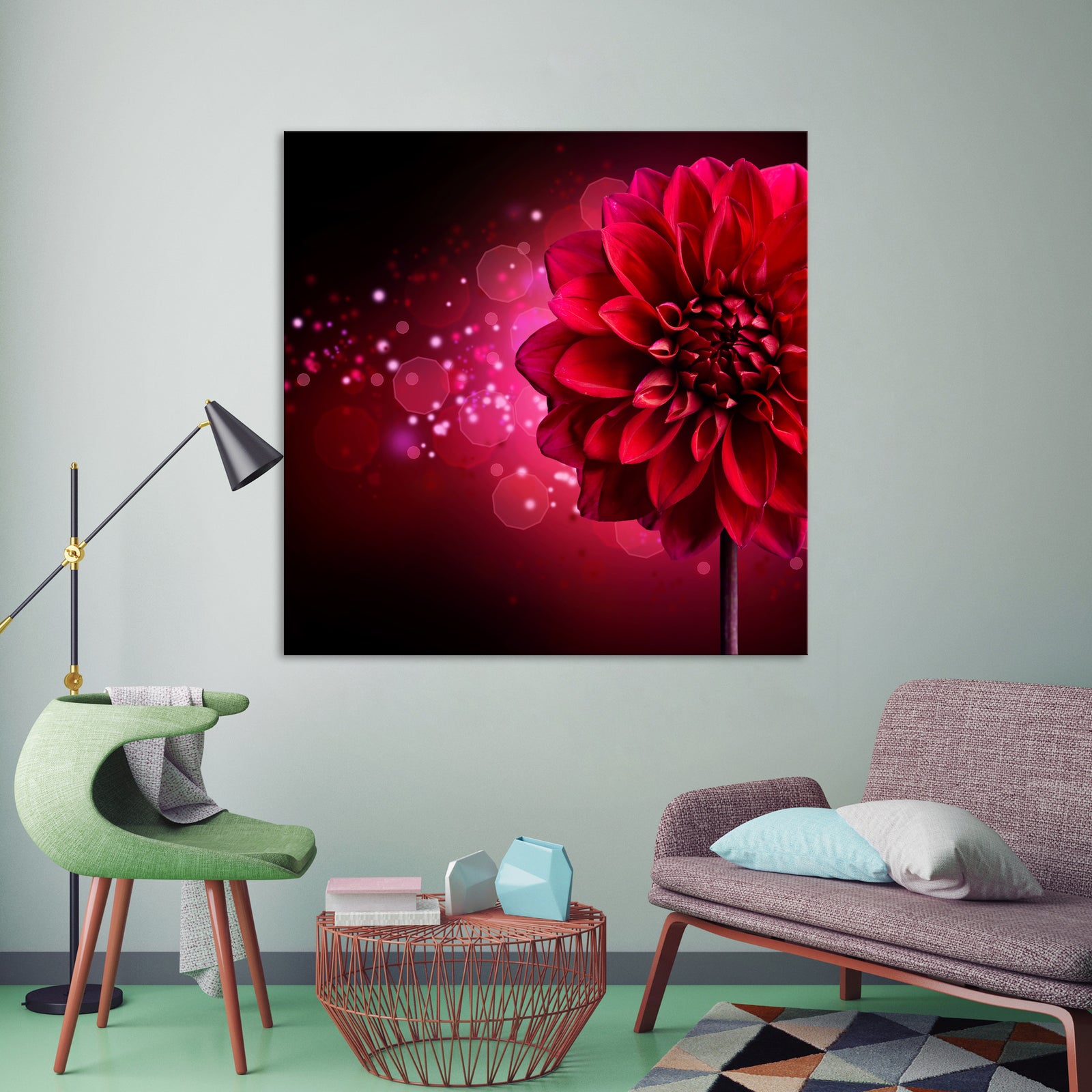 Flowers No. 004, shown framed in a room by day