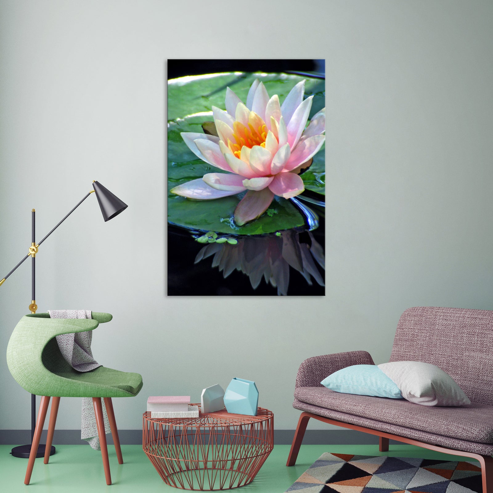 Flowers No. 005, shown framed in a room by day