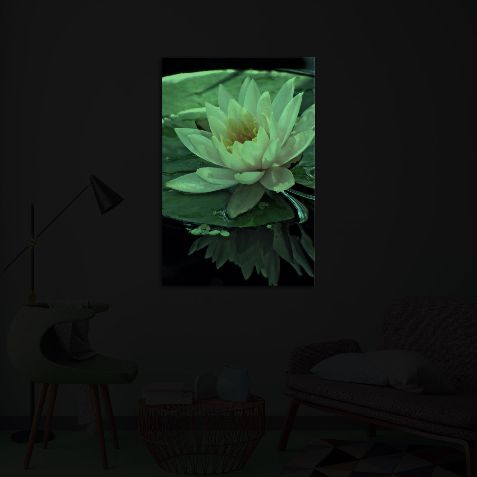 Flowers No. 005, glowing in a room at night