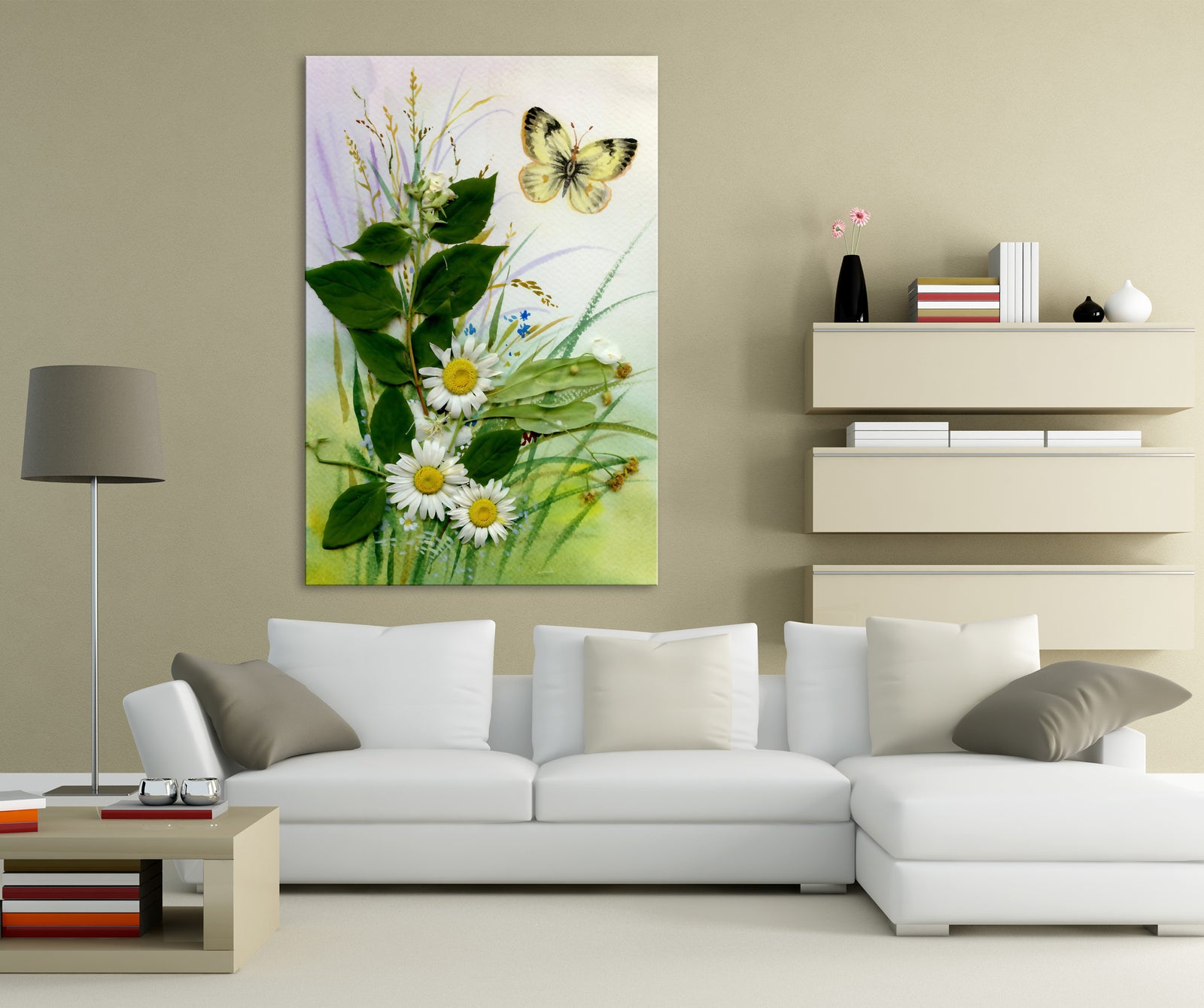 Flowers No. 007, shown framed in a room by day