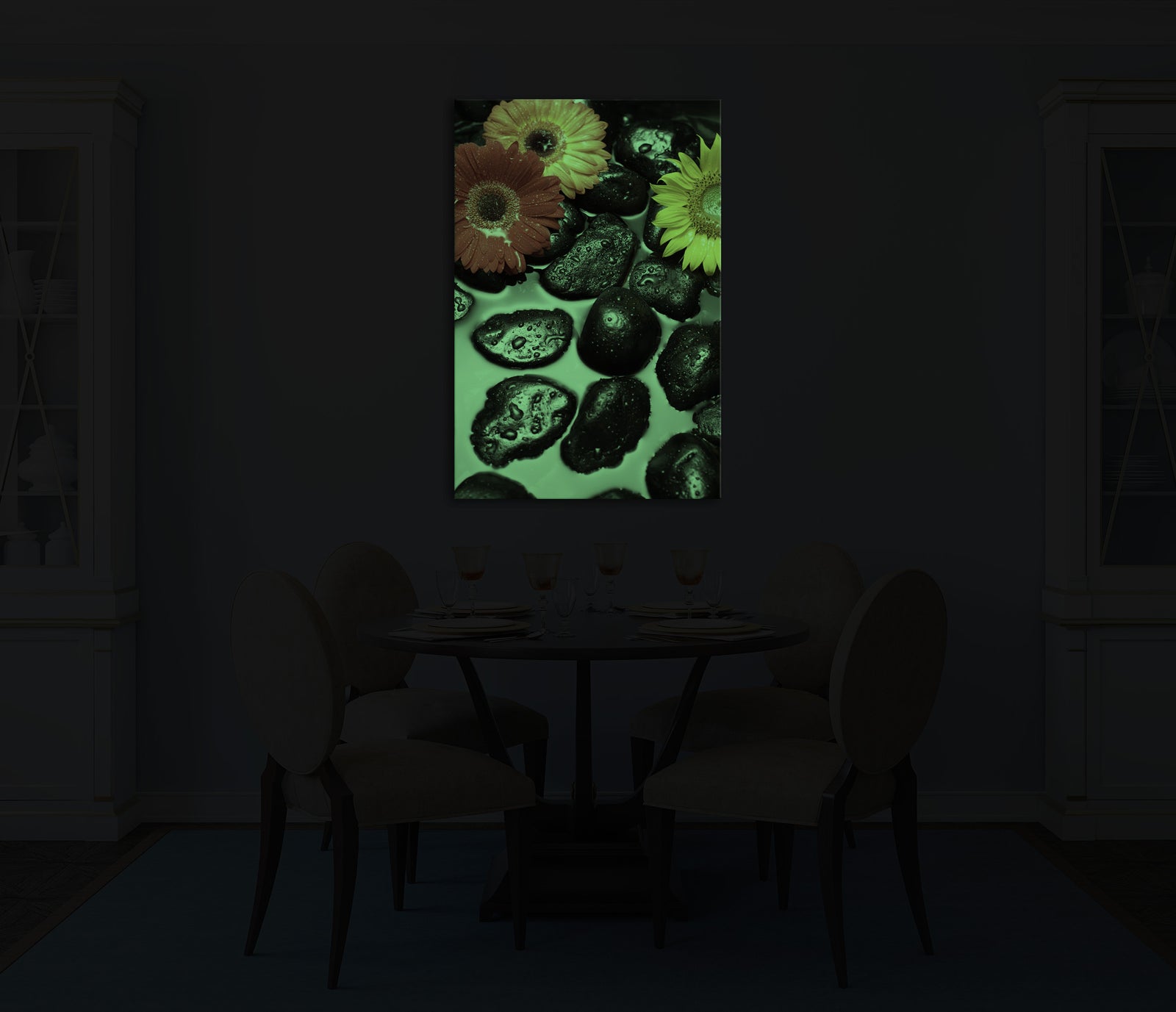 Flowers No. 008, glowing in a room at night