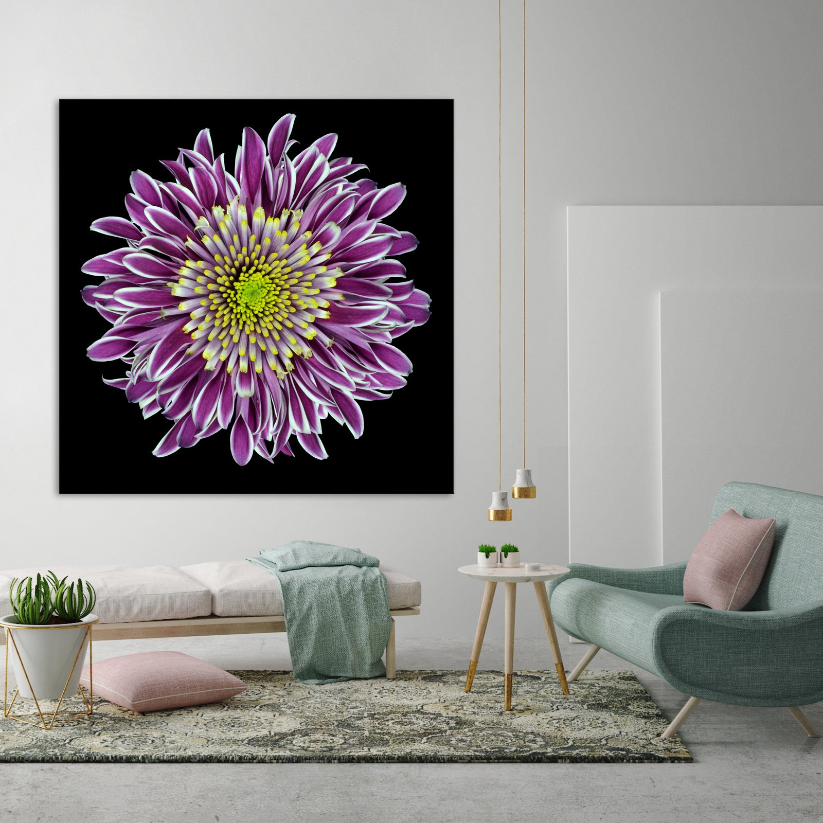 Flowers No. 010, shown framed in a room by day