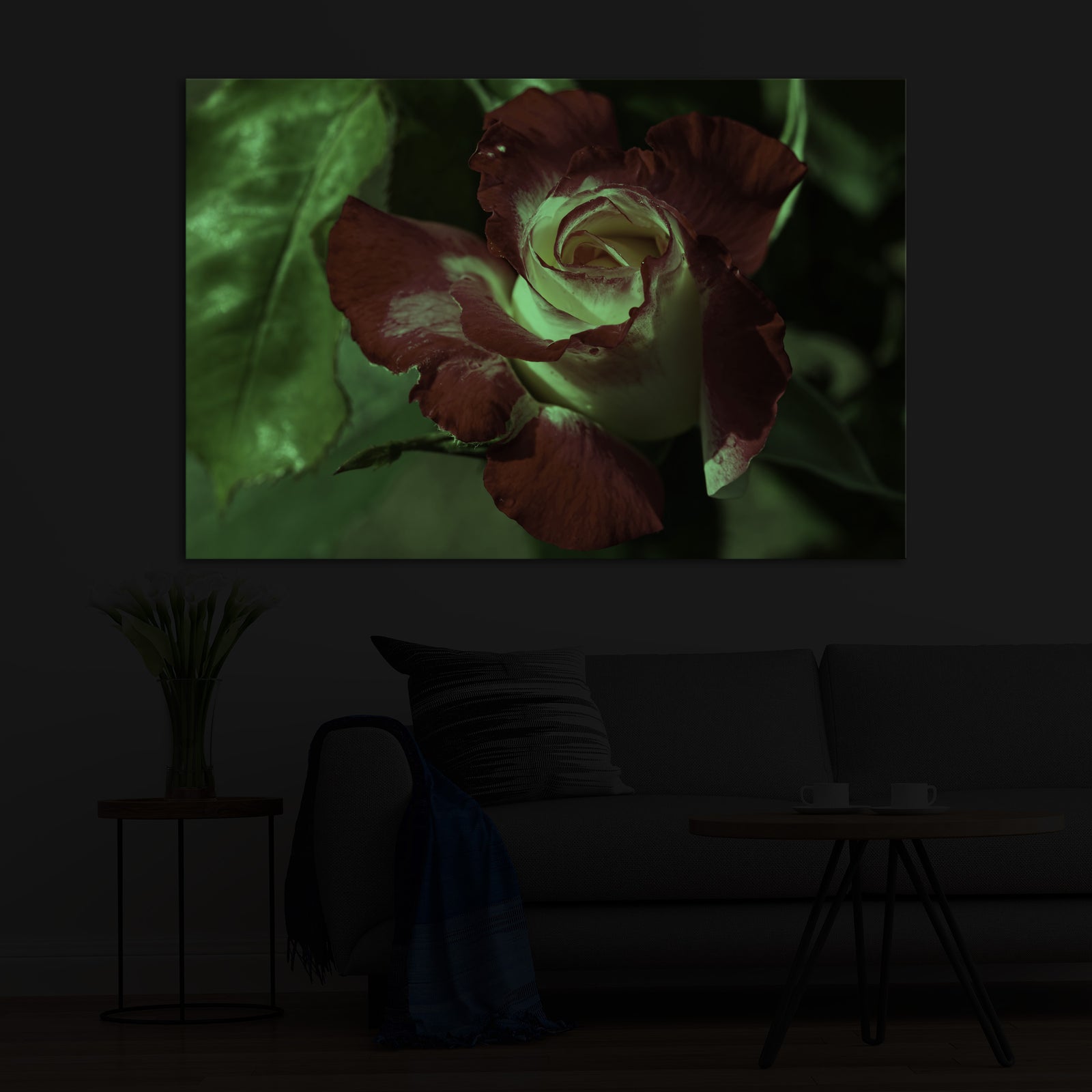 Flowers No. 011, glowing in a room at night