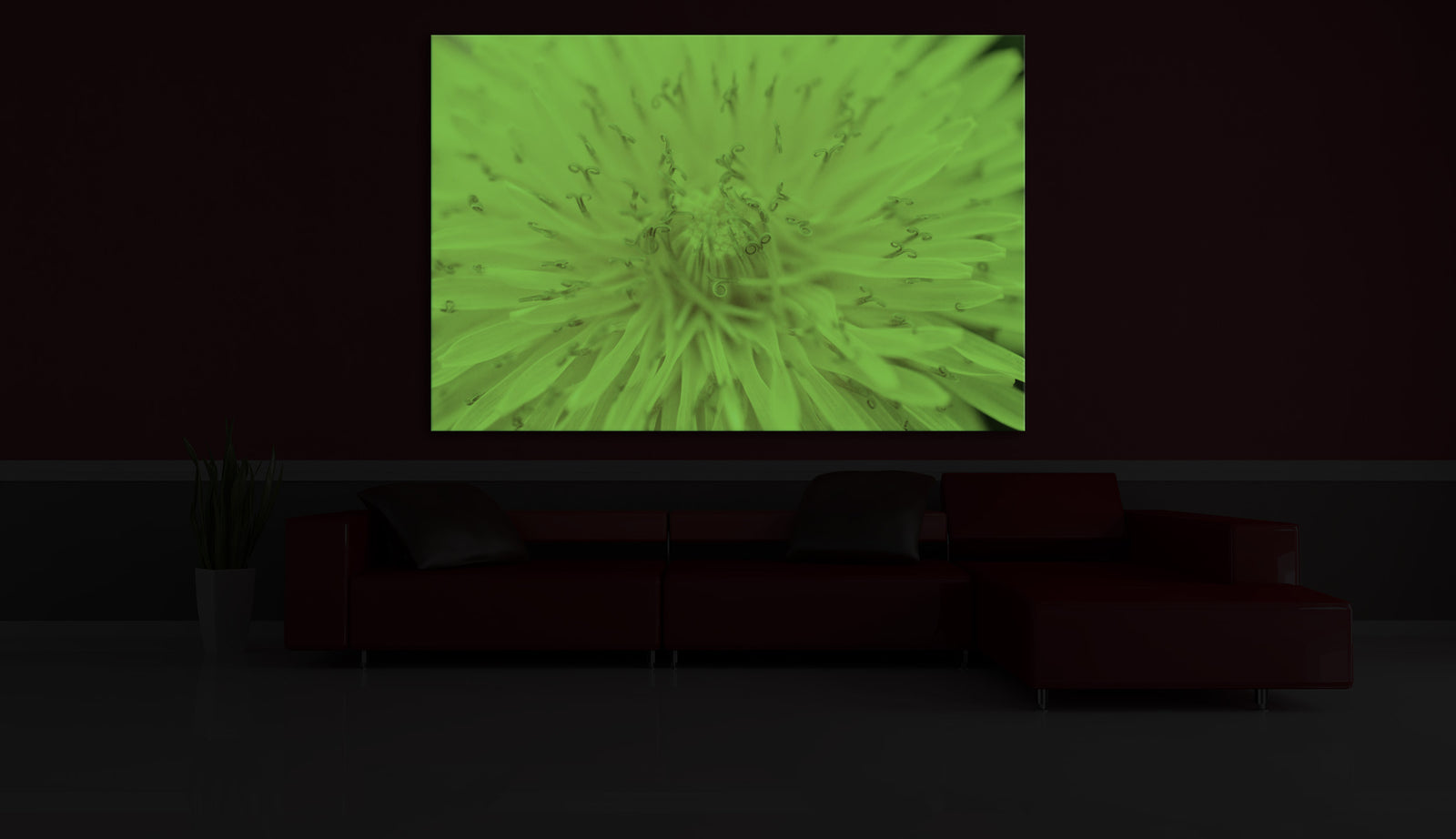 Flowers No. 013, glowing in a room at night