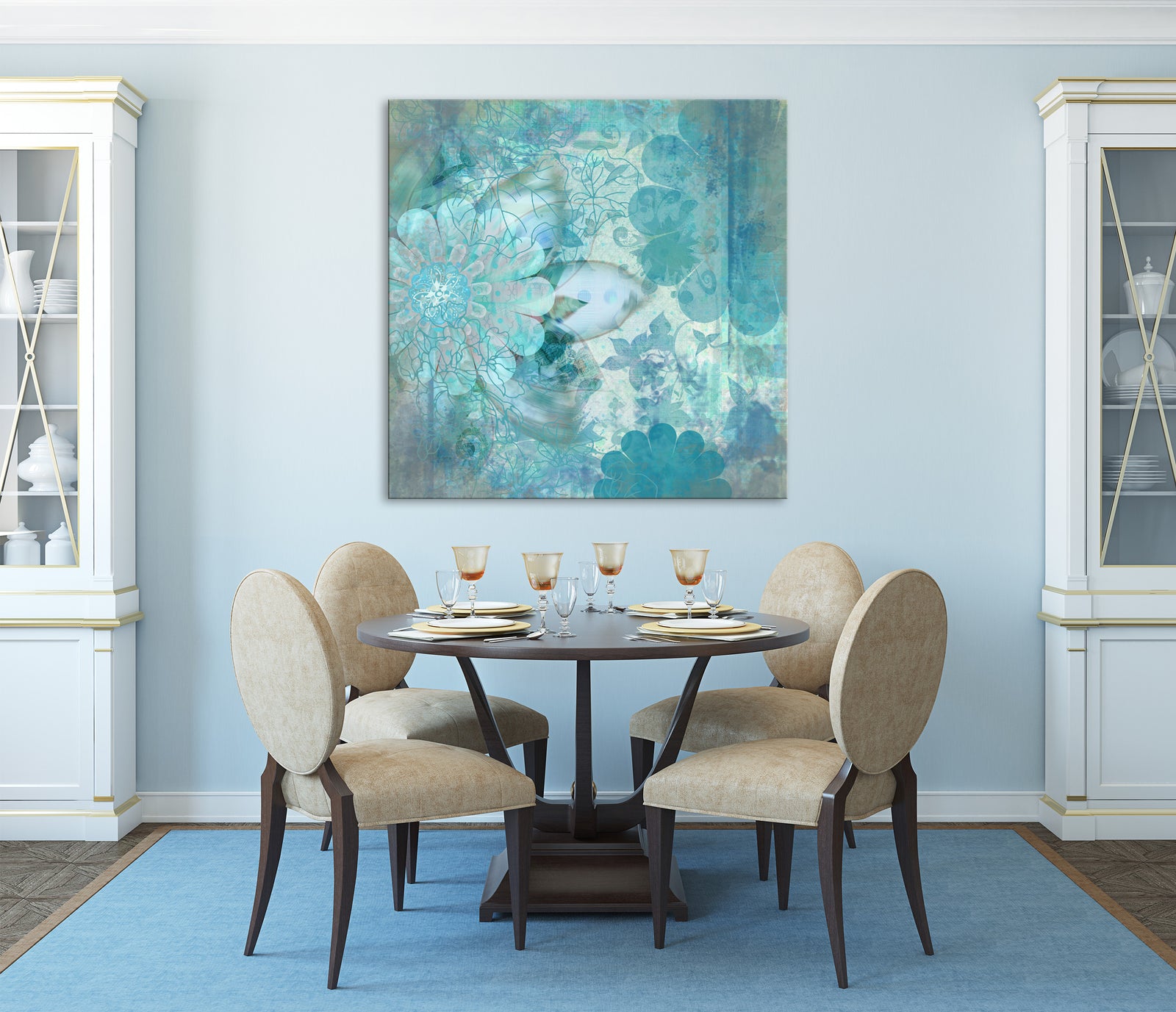 Flowers No. 015, shown framed in a room by day