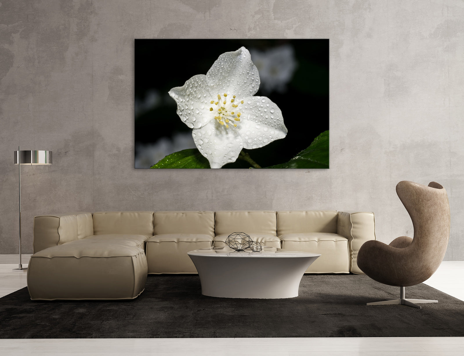 Flowers No. 017, shown framed in a room by day