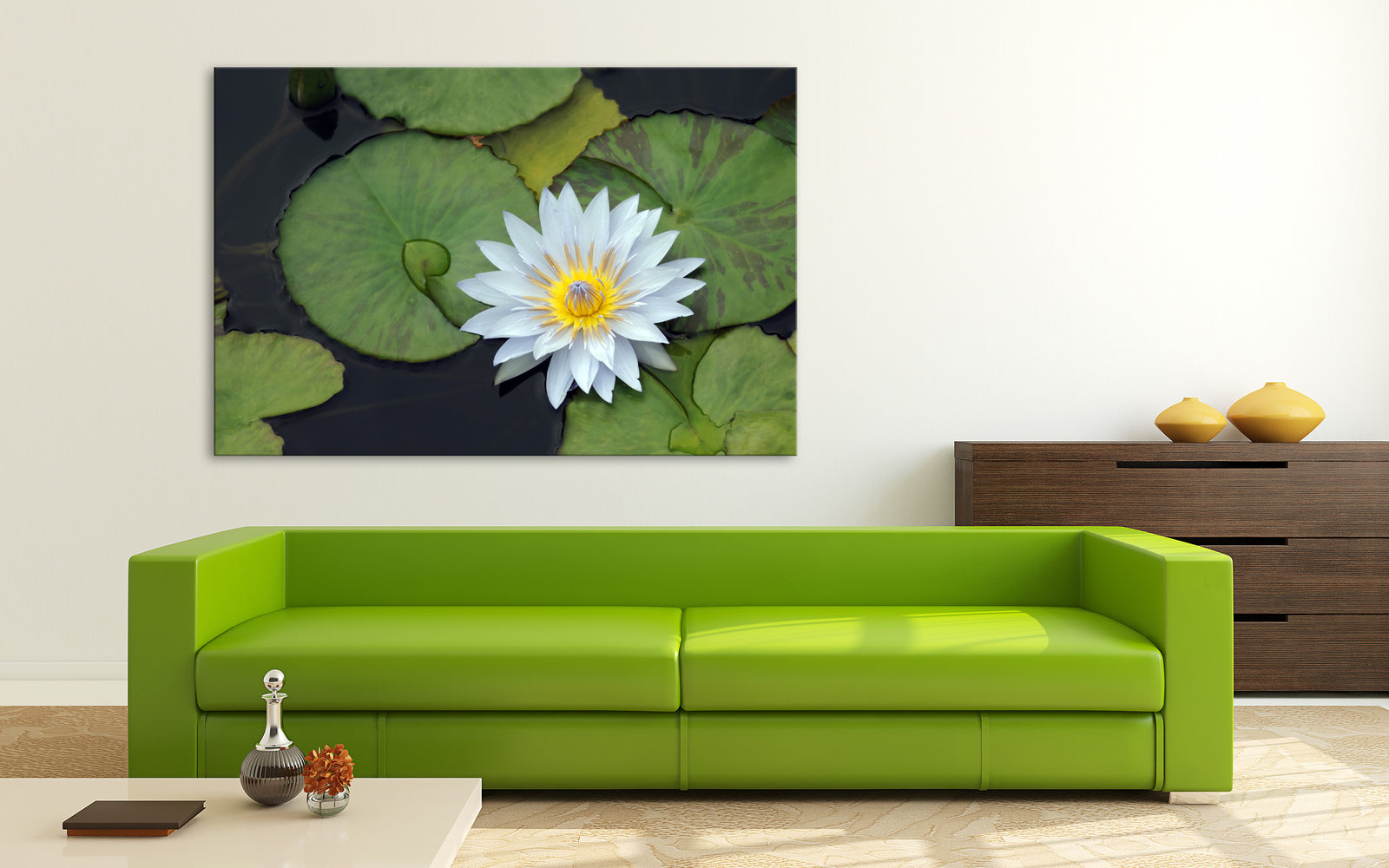Flowers No. 018, shown framed in a room by day
