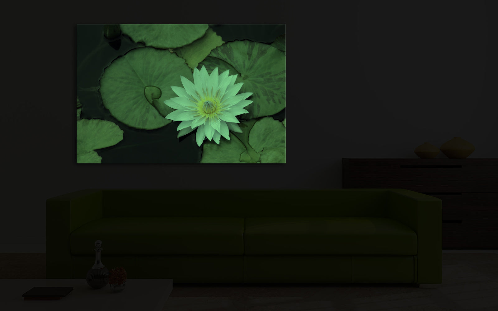 Flowers No. 018, glowing in a room at night