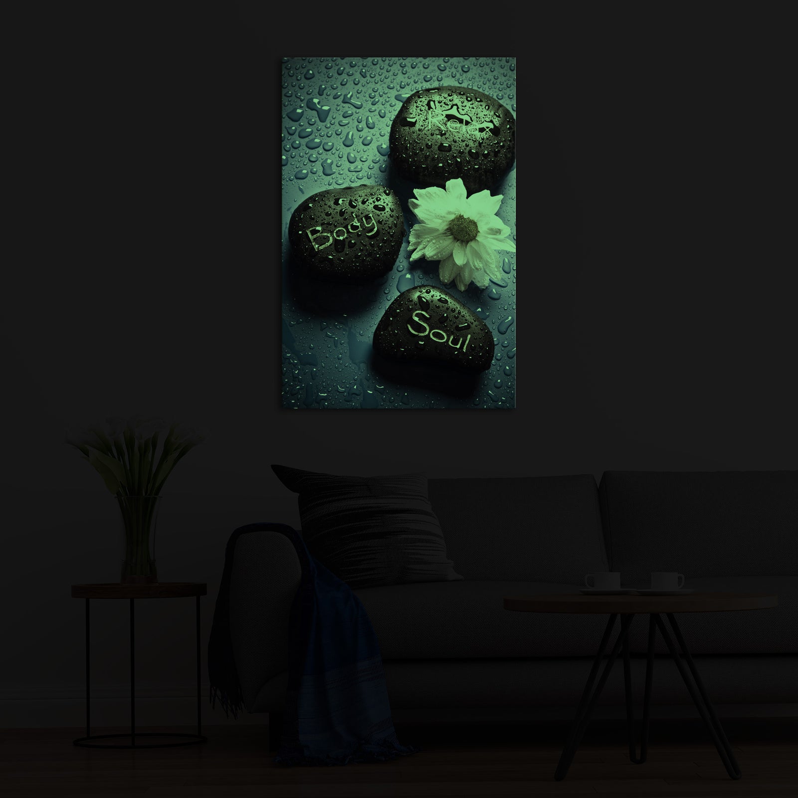 Flowers No. 019, glowing in a room at night