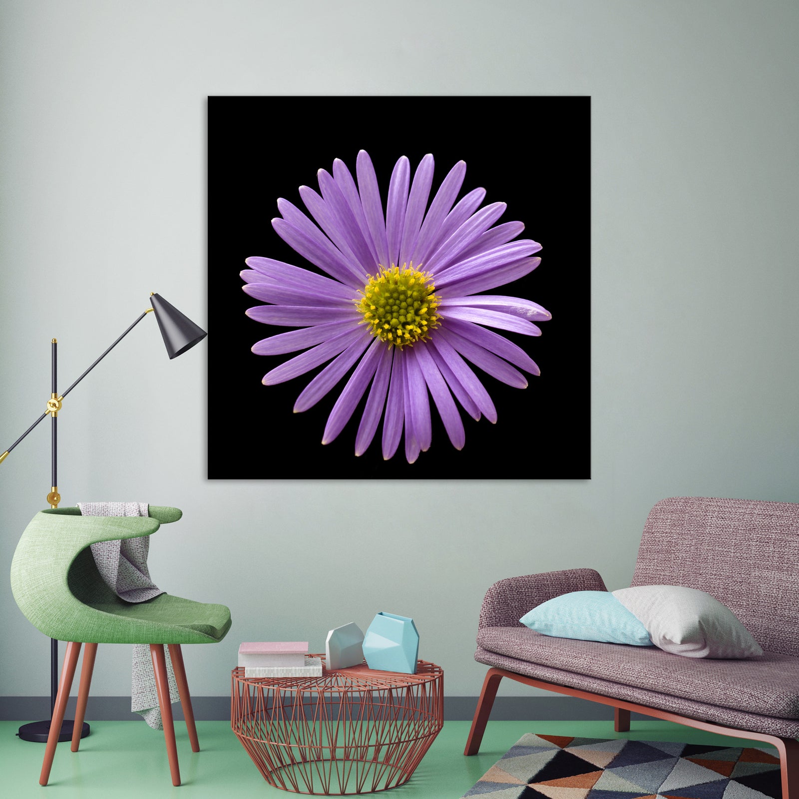 Flowers No. 020, shown framed in a room by day