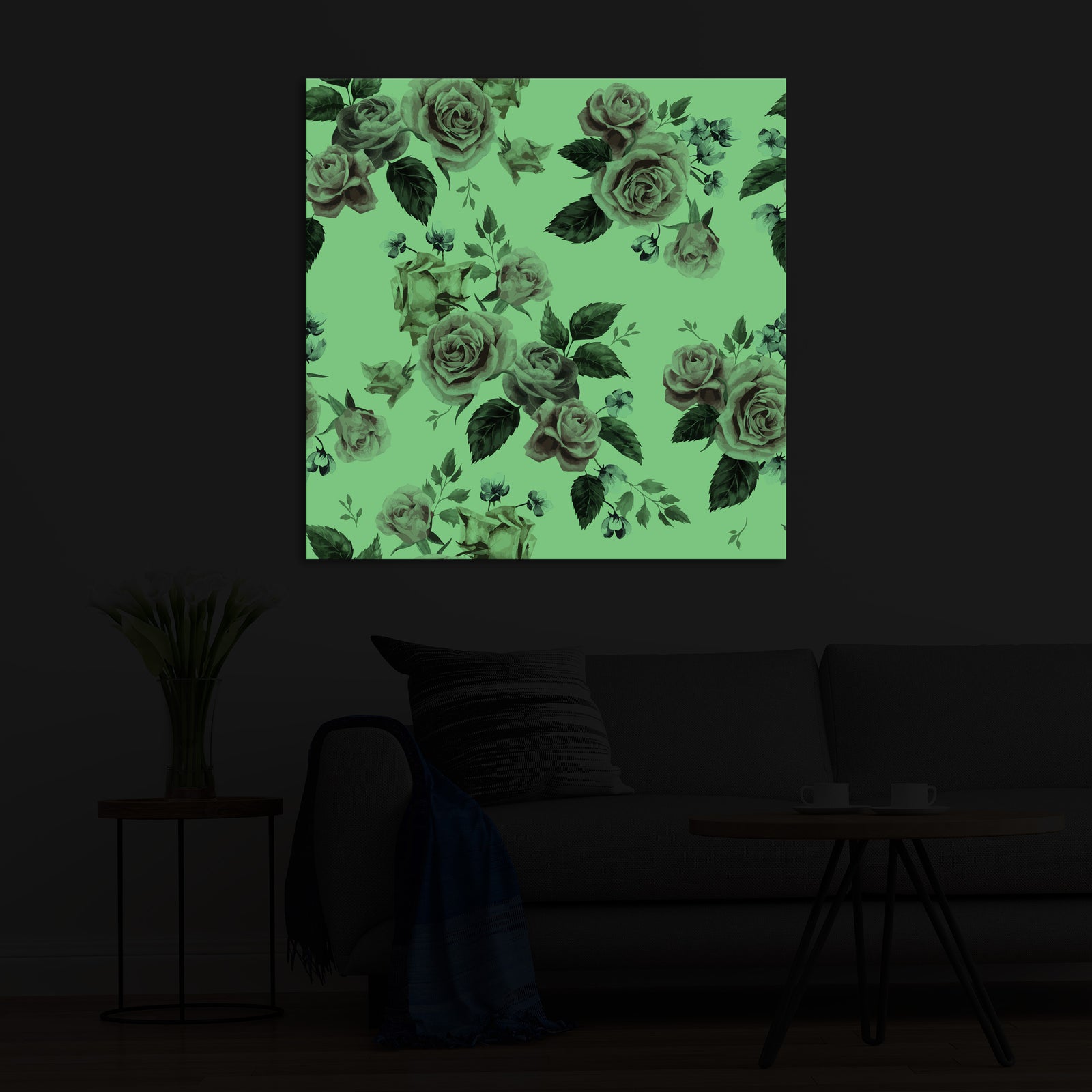 Flowers No. 022, glowing in a room at night