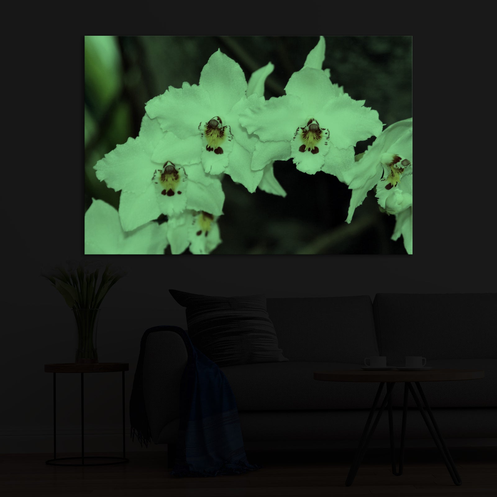Flowers No. 023, glowing in a room at night