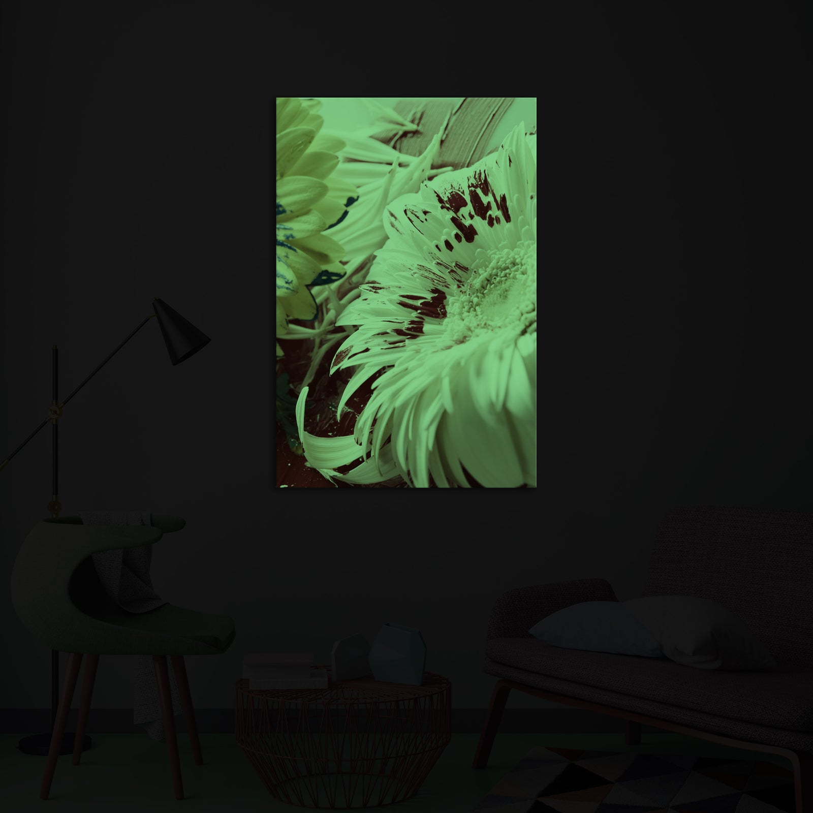 Flowers No. 024, glowing in a room at night