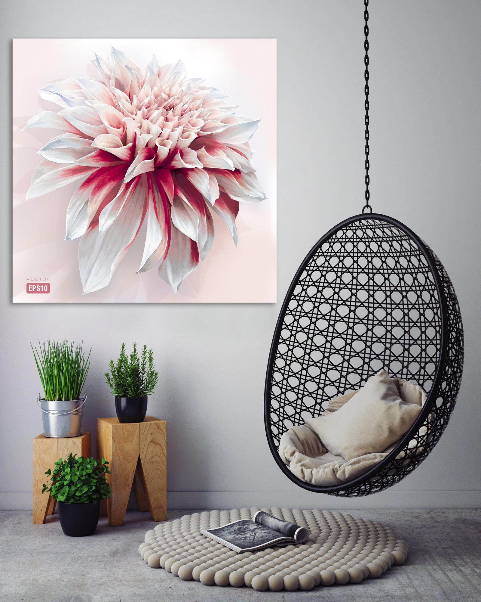 Flowers No. 025, shown framed in a room by day