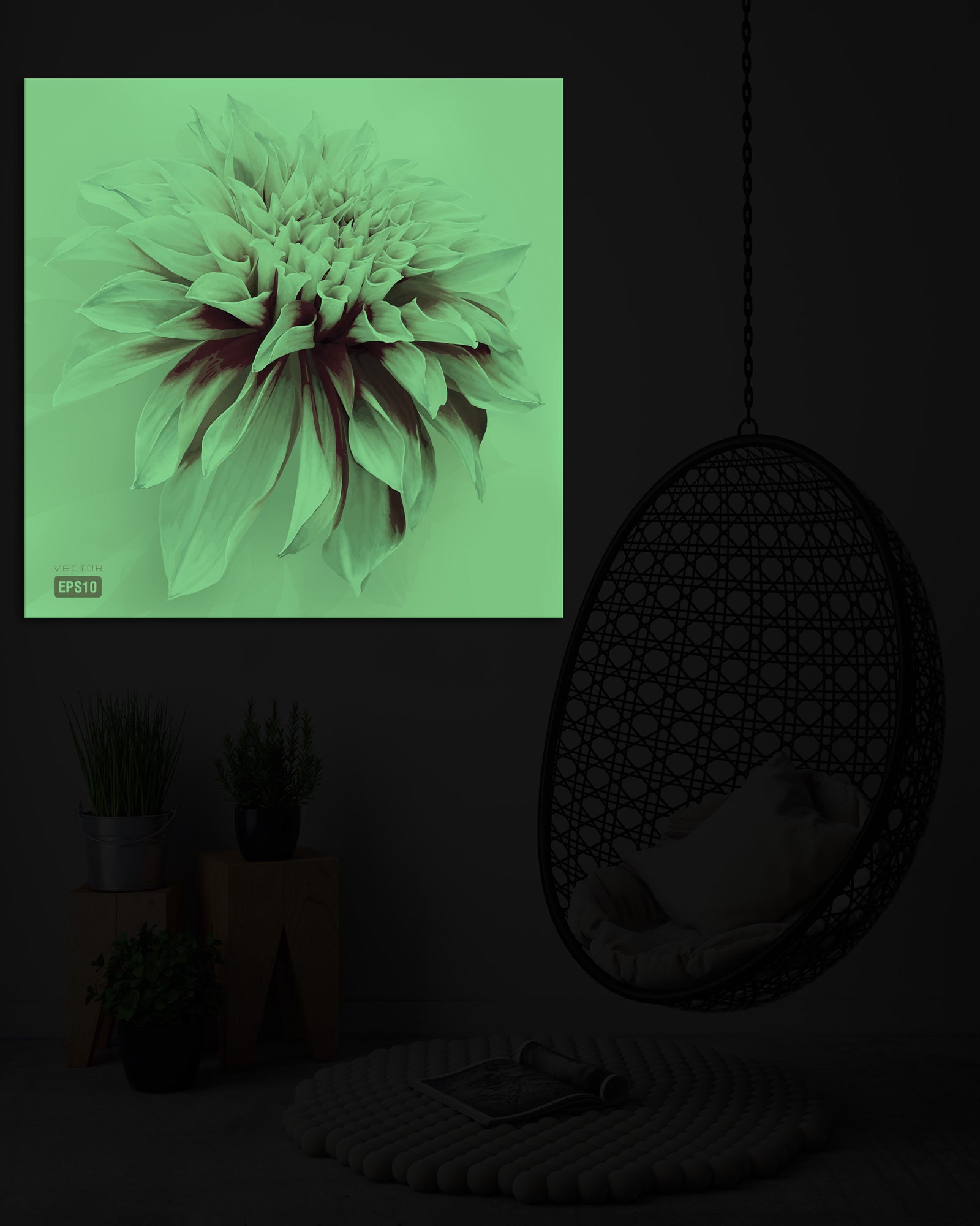 Flowers No. 025, glowing in a room at night
