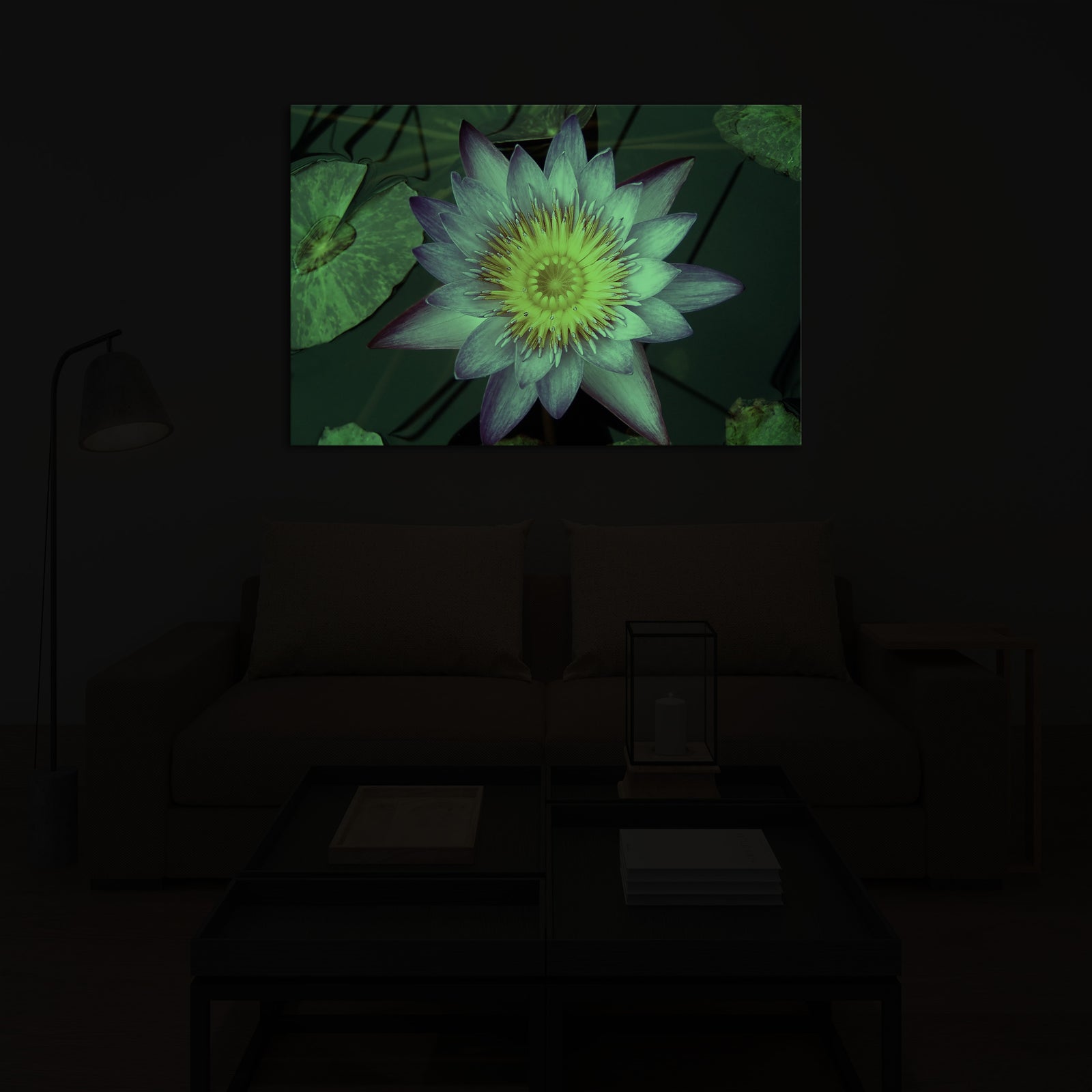 Flowers No. 026, glowing in a room at night