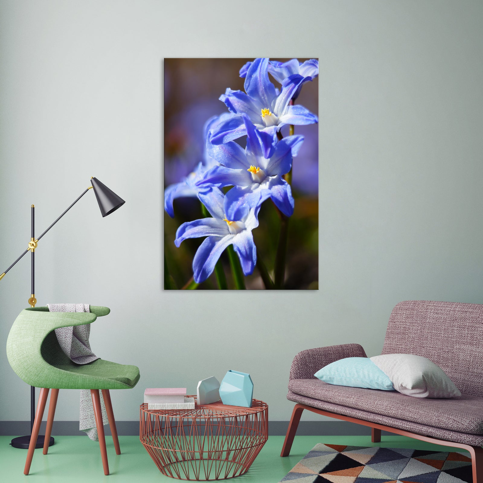 Flowers No. 027, shown framed in a room by day