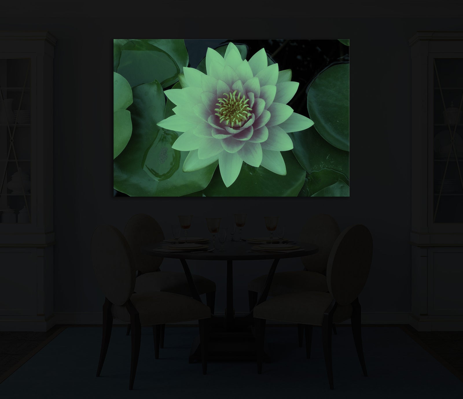 Flowers No. 029, glowing in a room at night