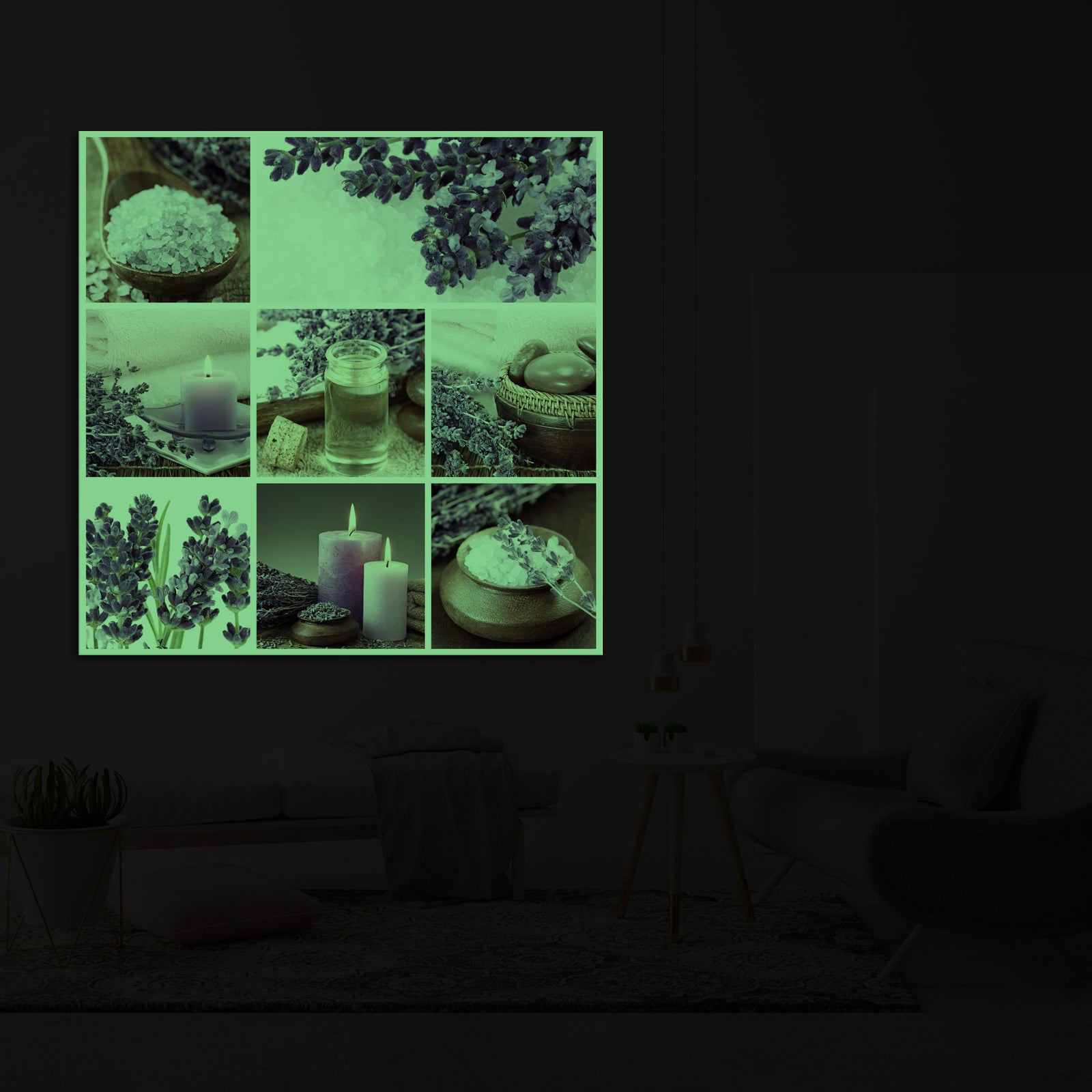 Flowers No. 030, glowing in a room at night