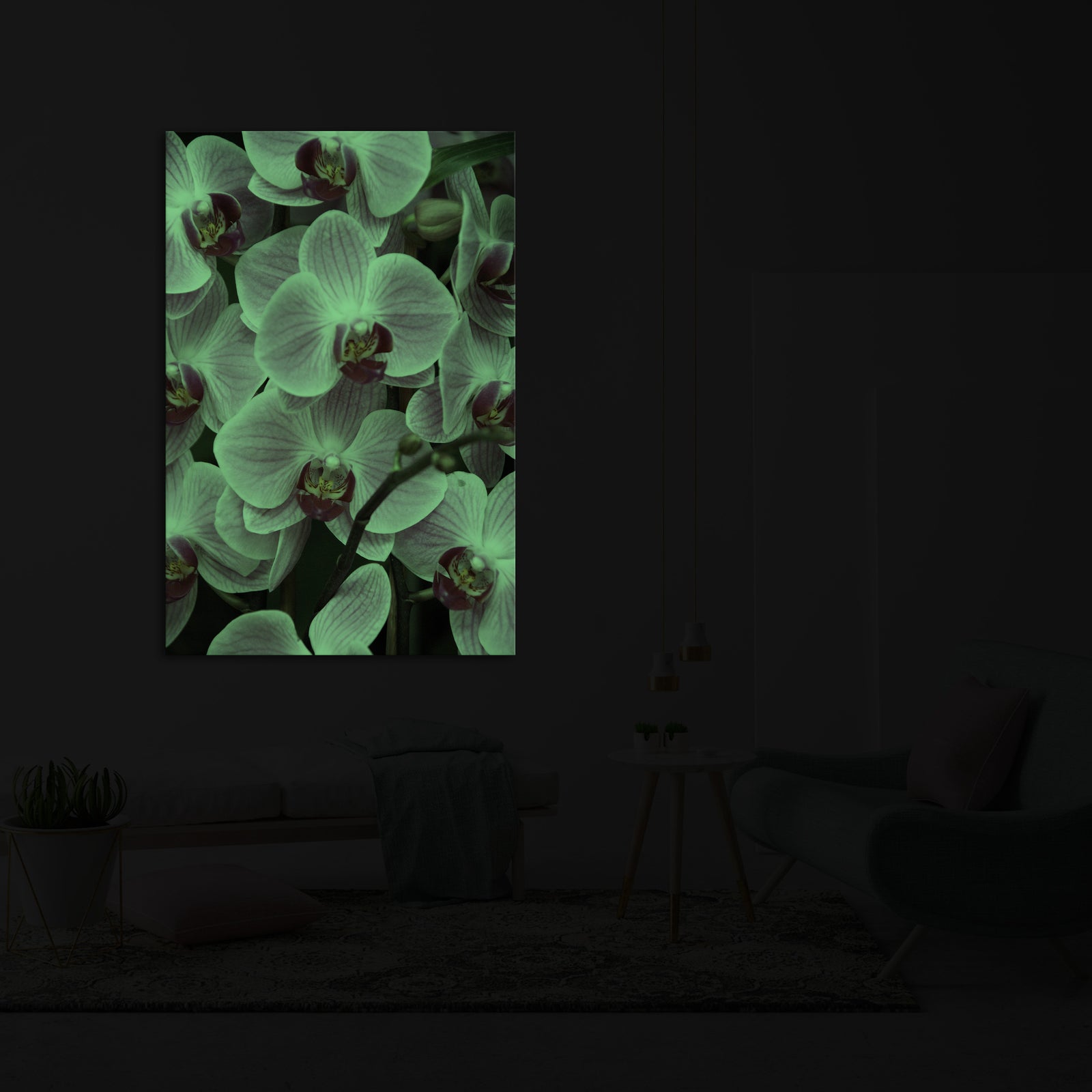 Flowers No. 031, glowing in a room at night