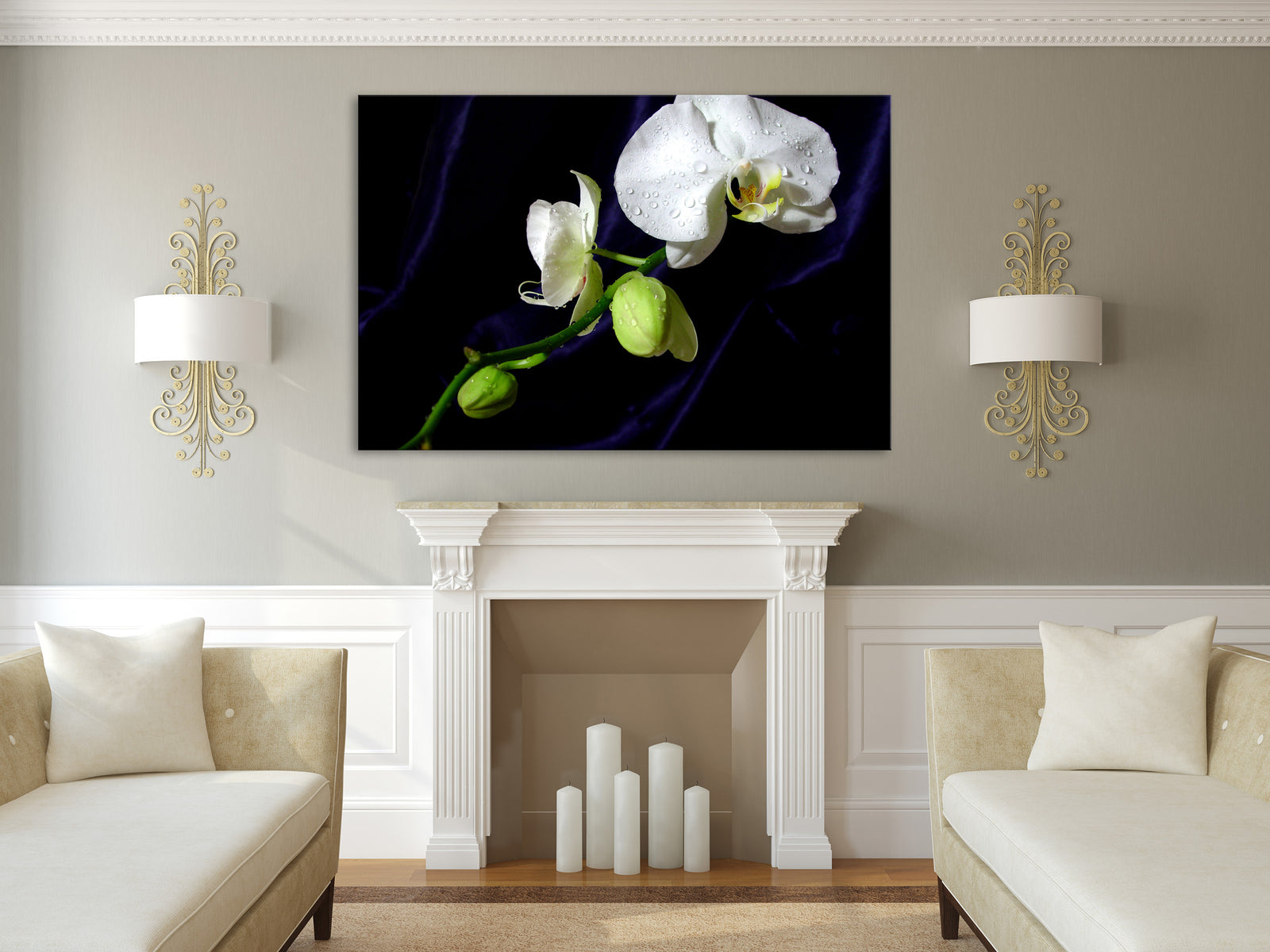Flowers No. 032, shown framed in a room by day