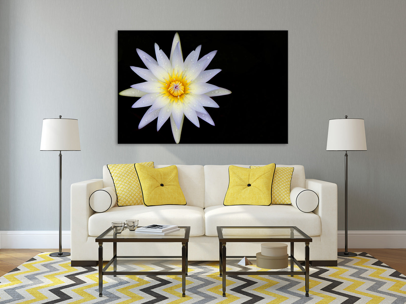 Flowers No. 033, shown framed in a room by day