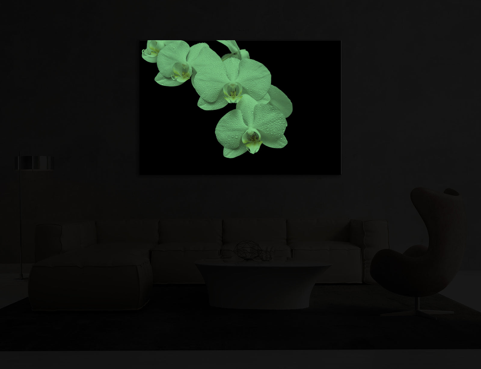 Flowers No. 035, glowing in a room at night