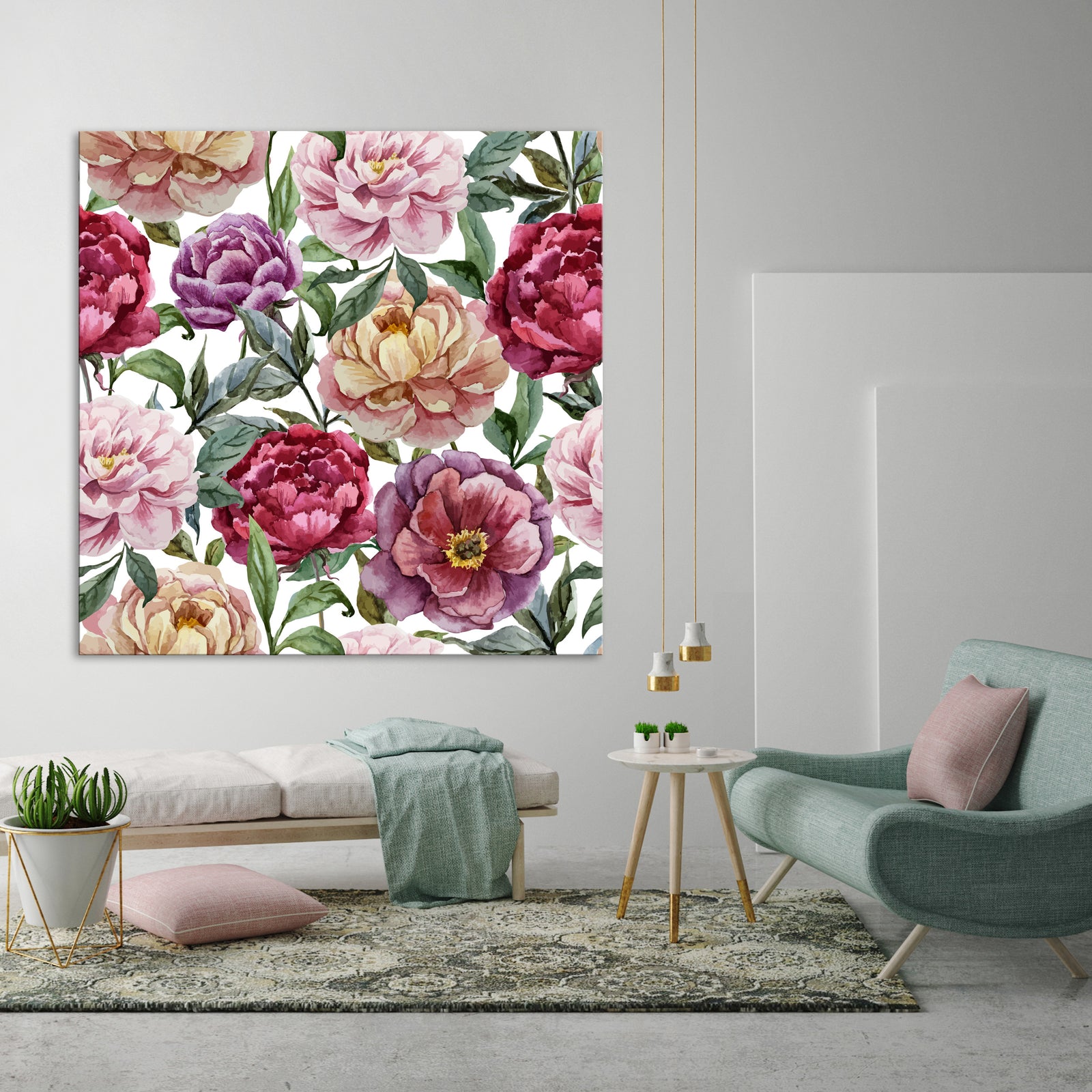 Flowers No. 037, shown framed in a room by day