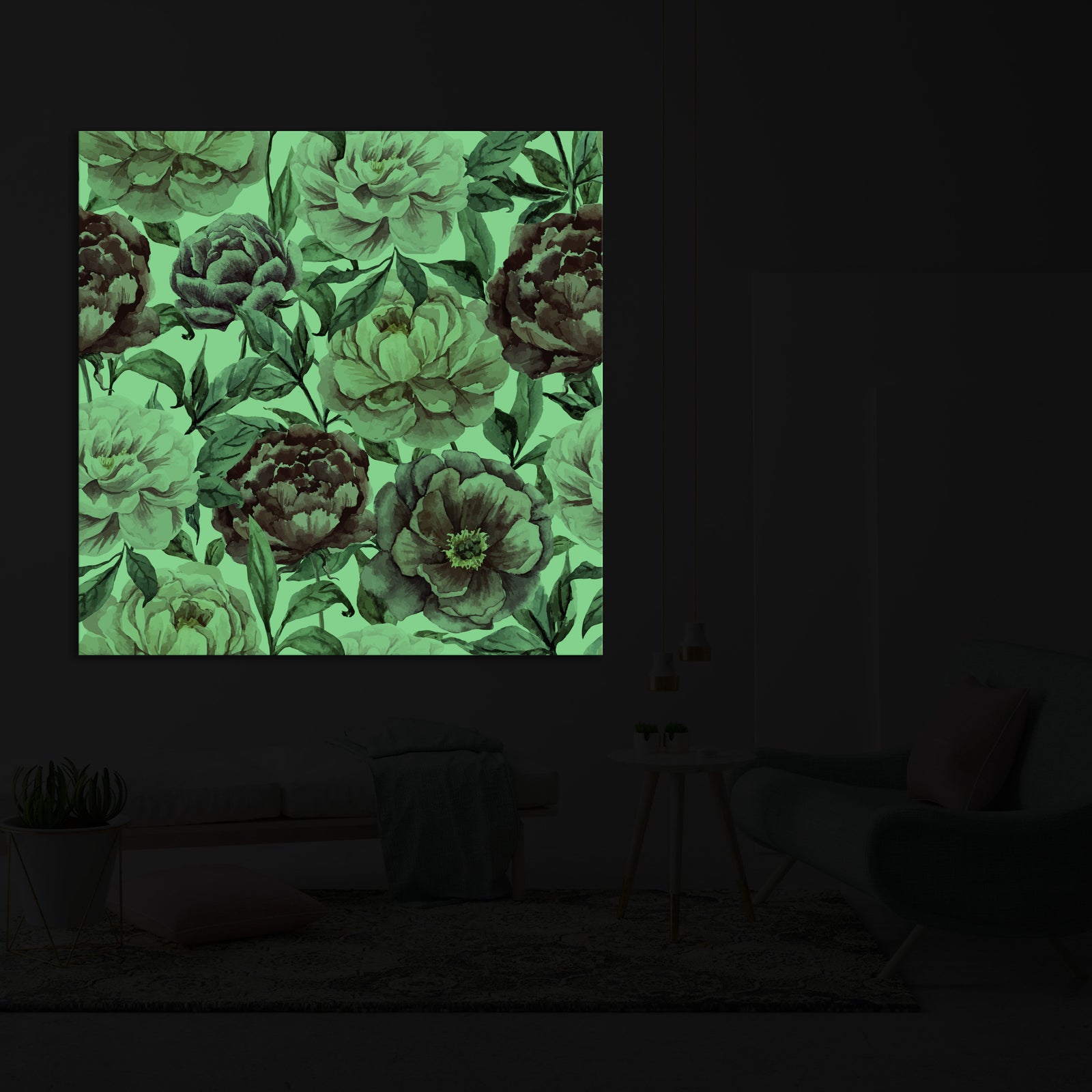 Flowers No. 037, glowing in a room at night