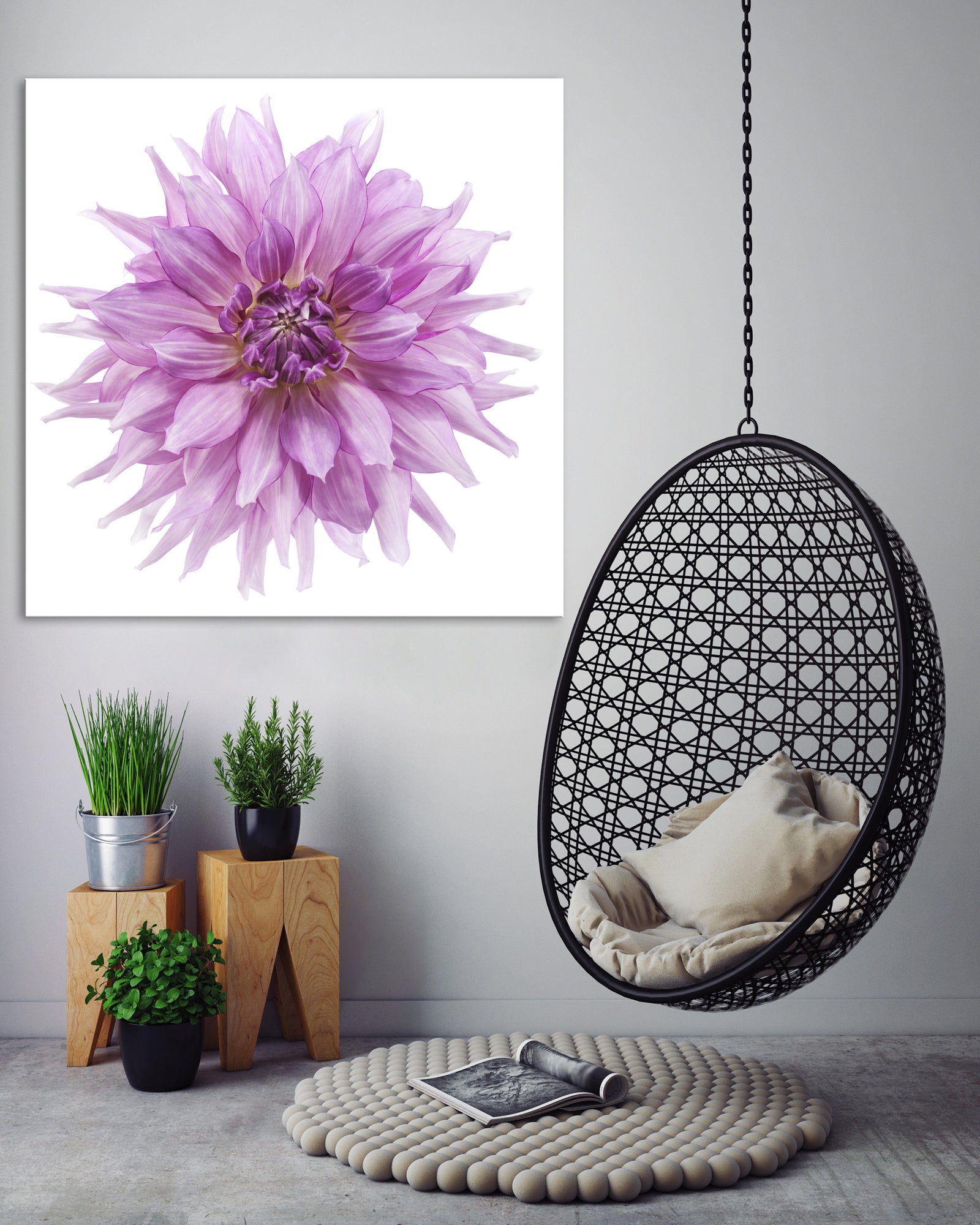Flowers No. 039, shown framed in a room by day