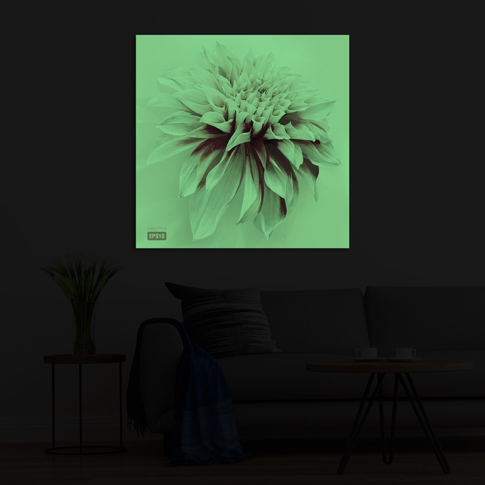 Flowers No. 040, glowing in a room at night