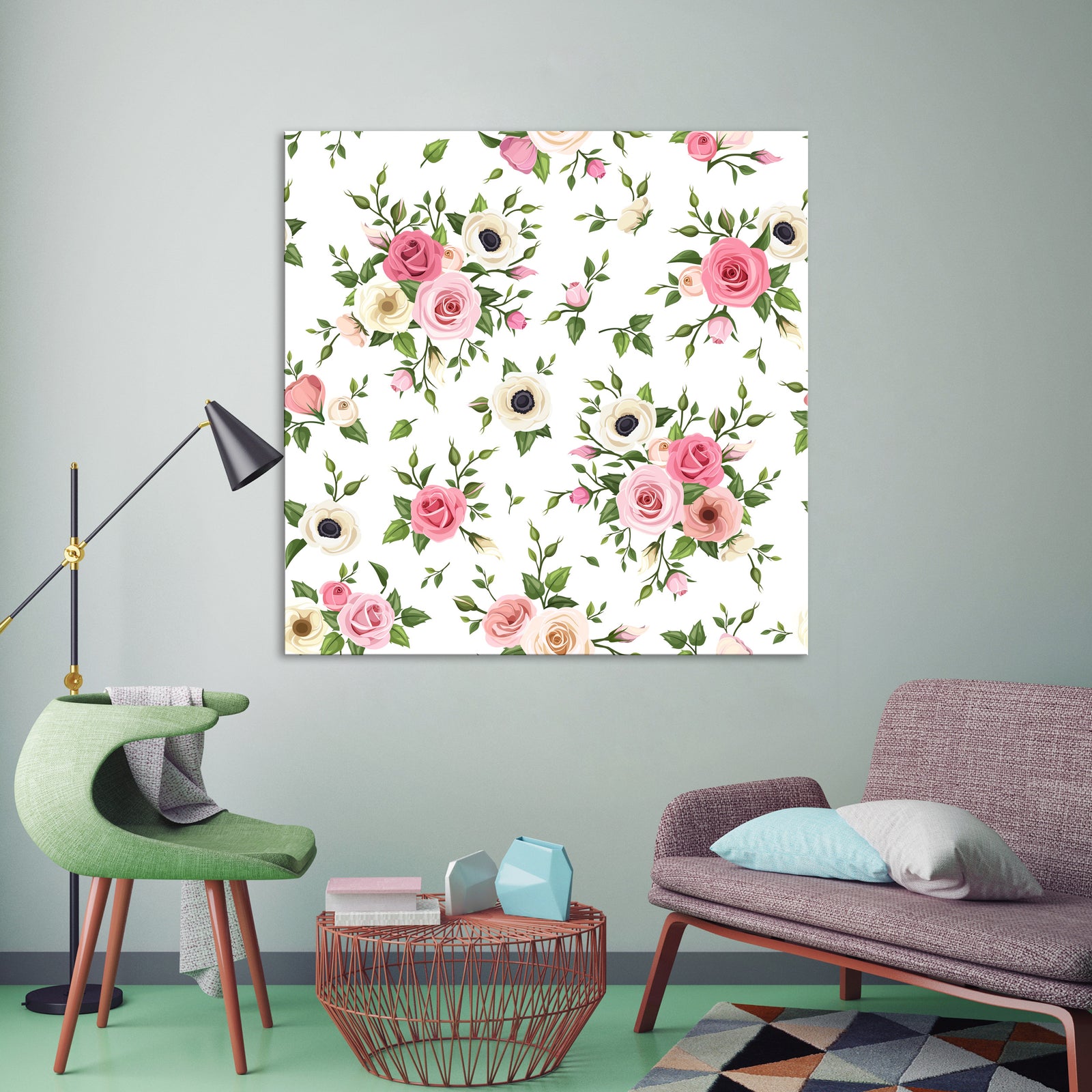 Flowers No. 041, shown framed in a room by day
