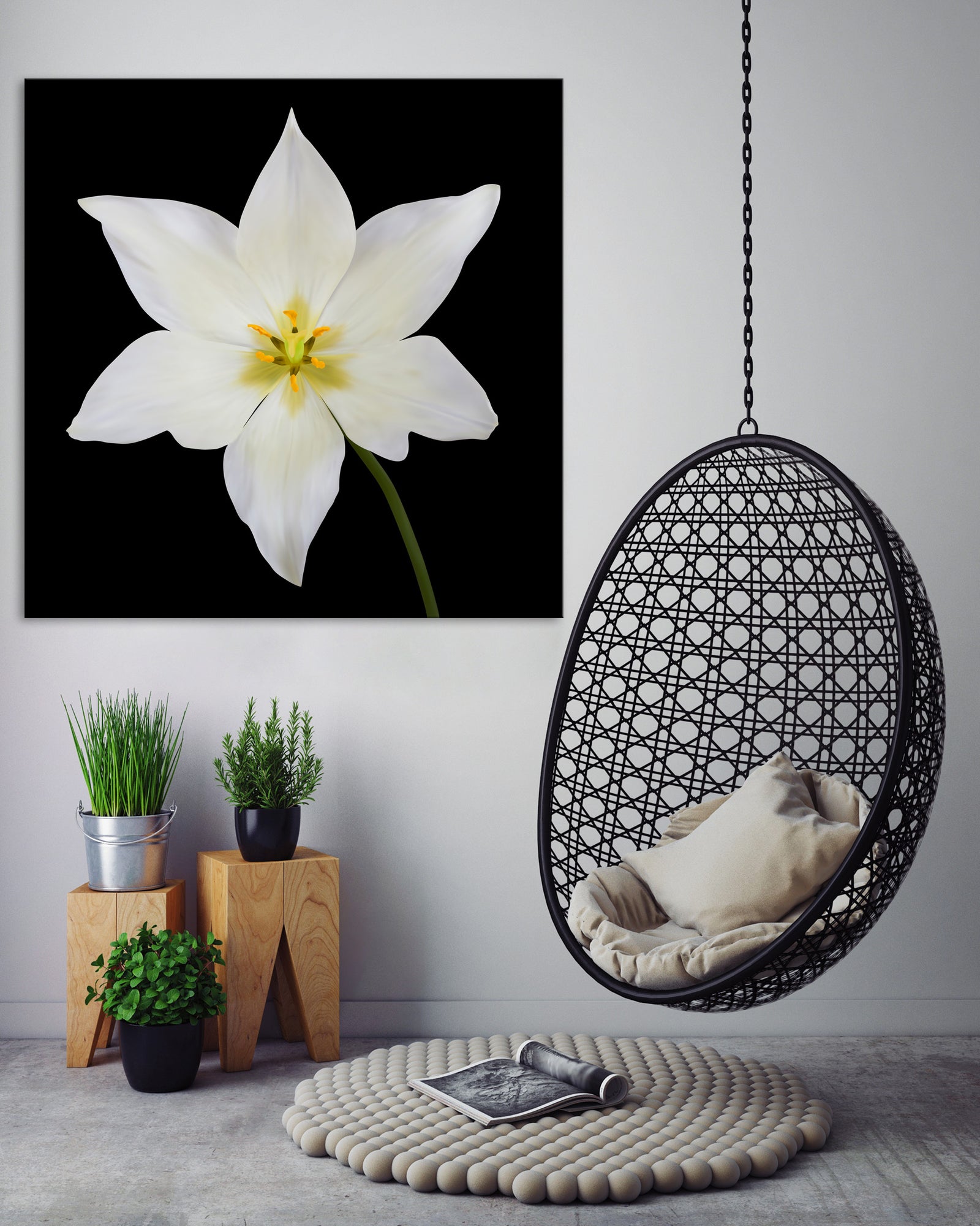 Flowers No. 042, shown framed in a room by day