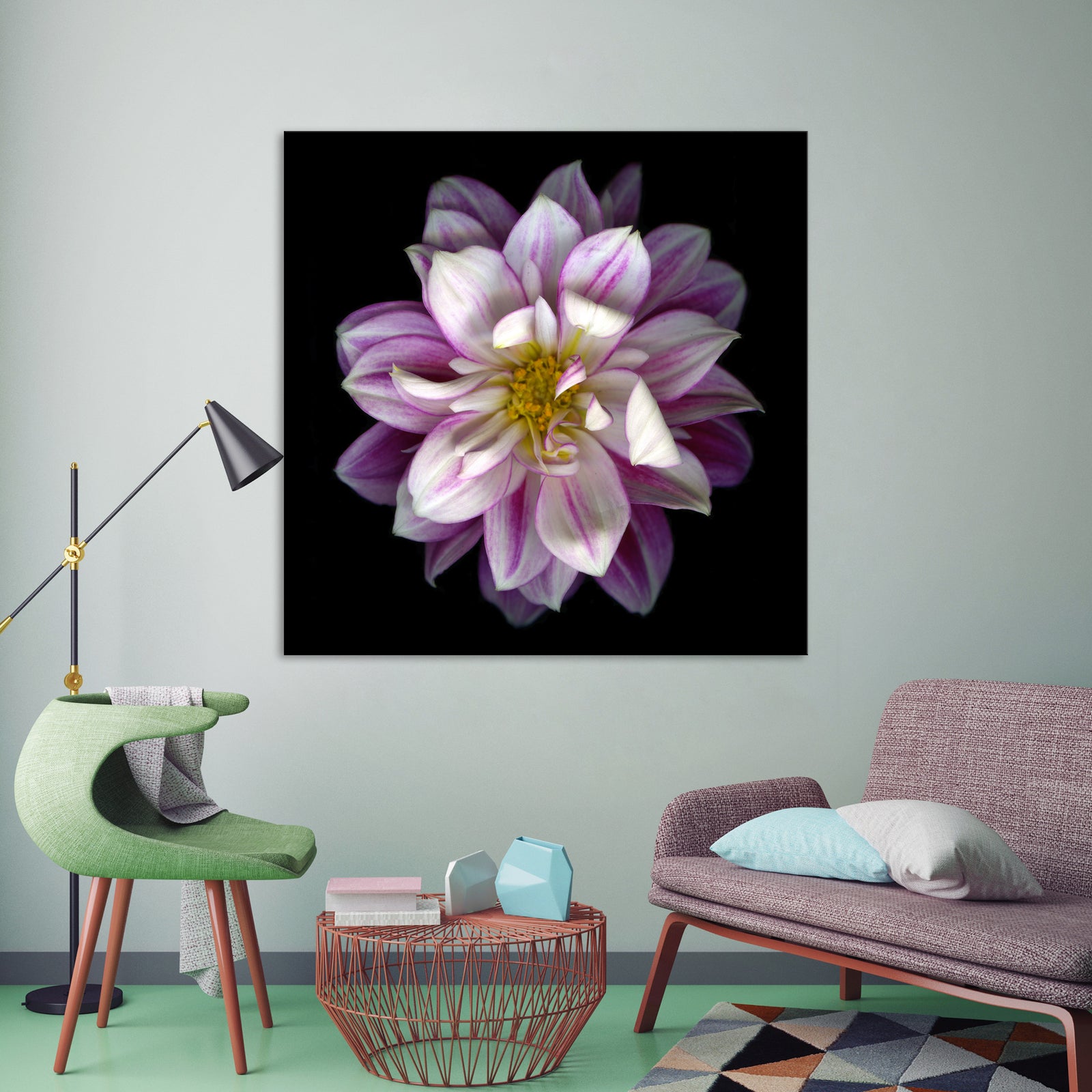 Flowers No. 043, shown framed in a room by day