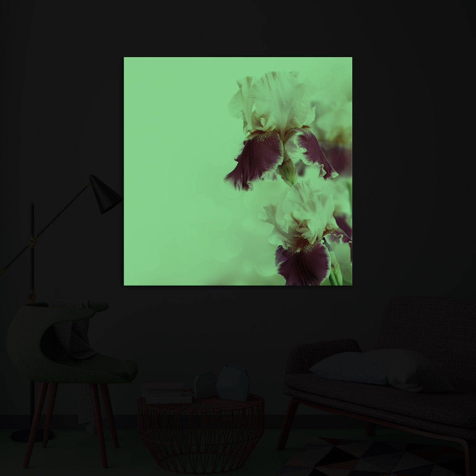 Flowers No. 044, glowing in a room at night