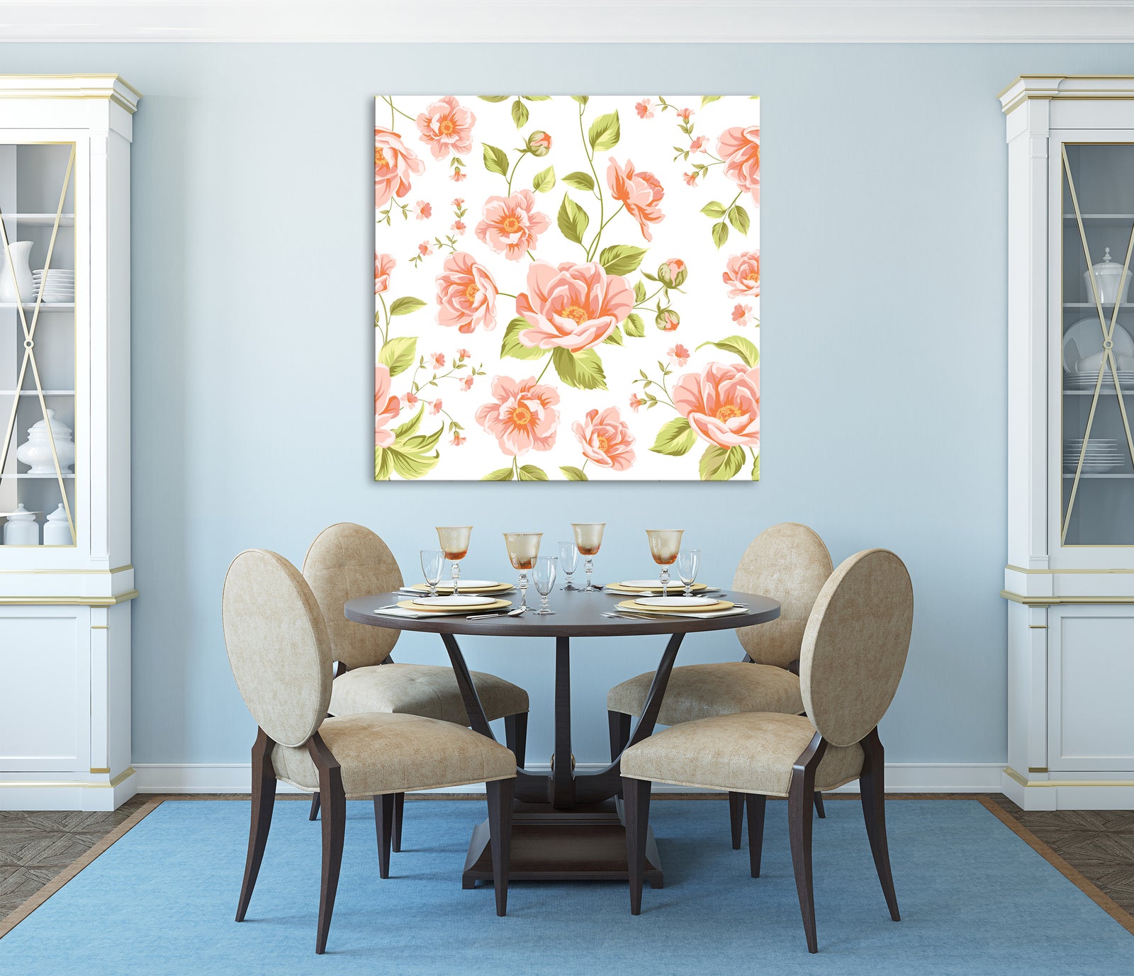 Flowers No. 045, shown framed in a room by day