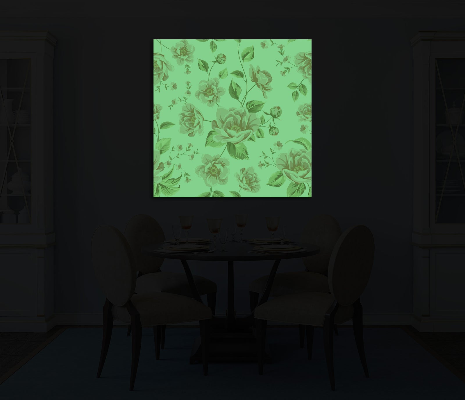 Flowers No. 045, glowing in a room at night