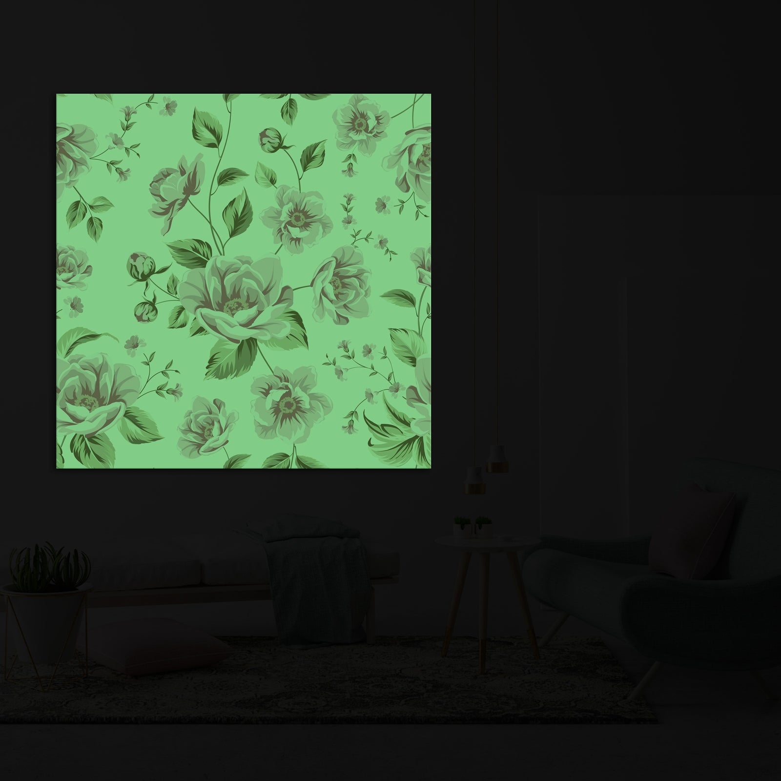 Flowers No. 046, glowing in a room at night