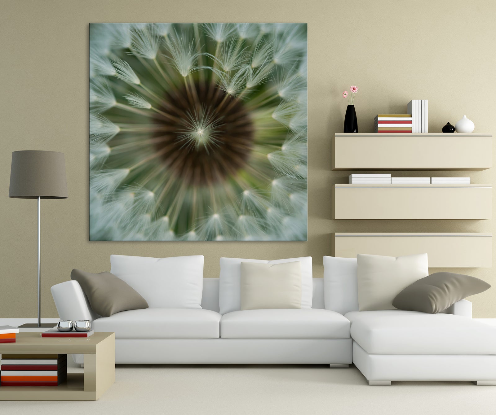 Flowers No. 048, shown framed in a room by day