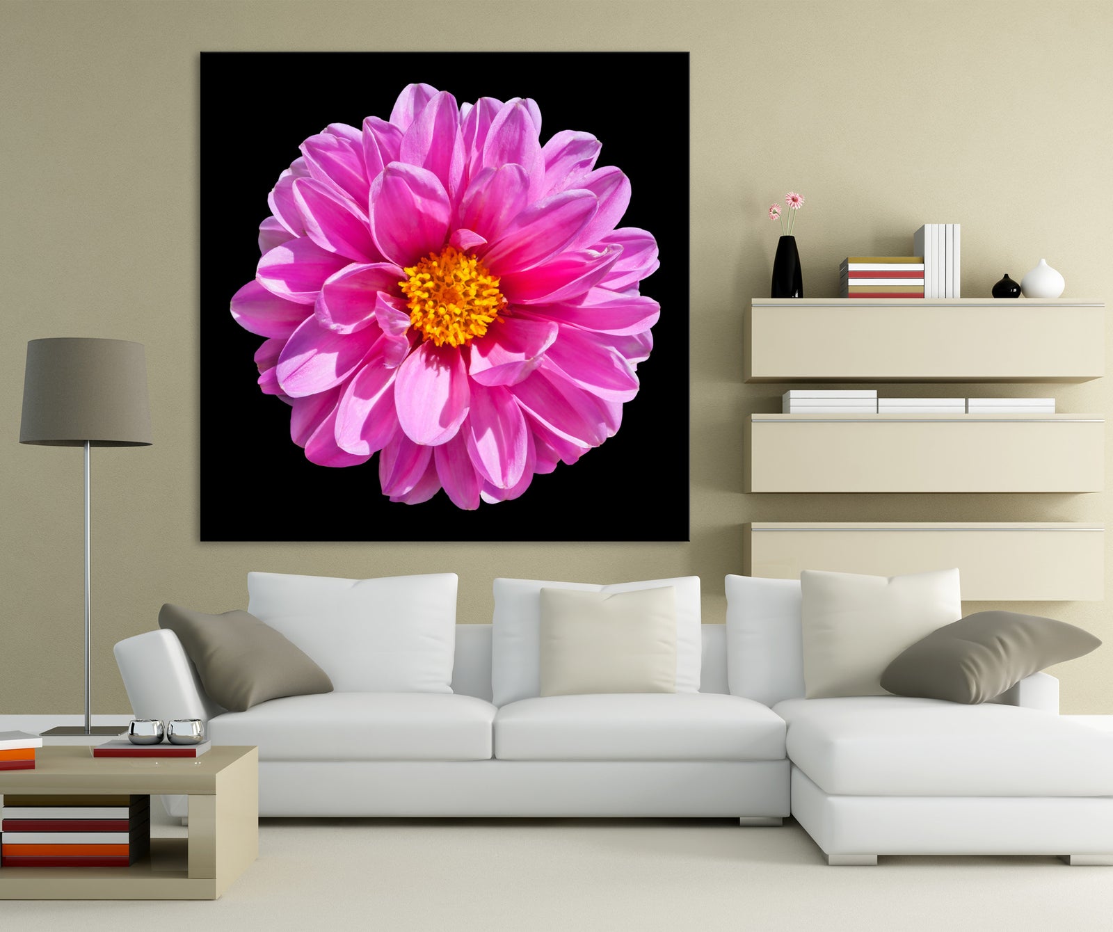 Flowers No. 050, shown framed in a room by day