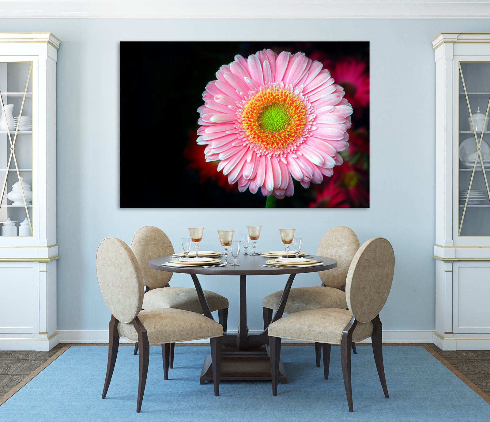 Flowers No. 051, shown framed in a room by day