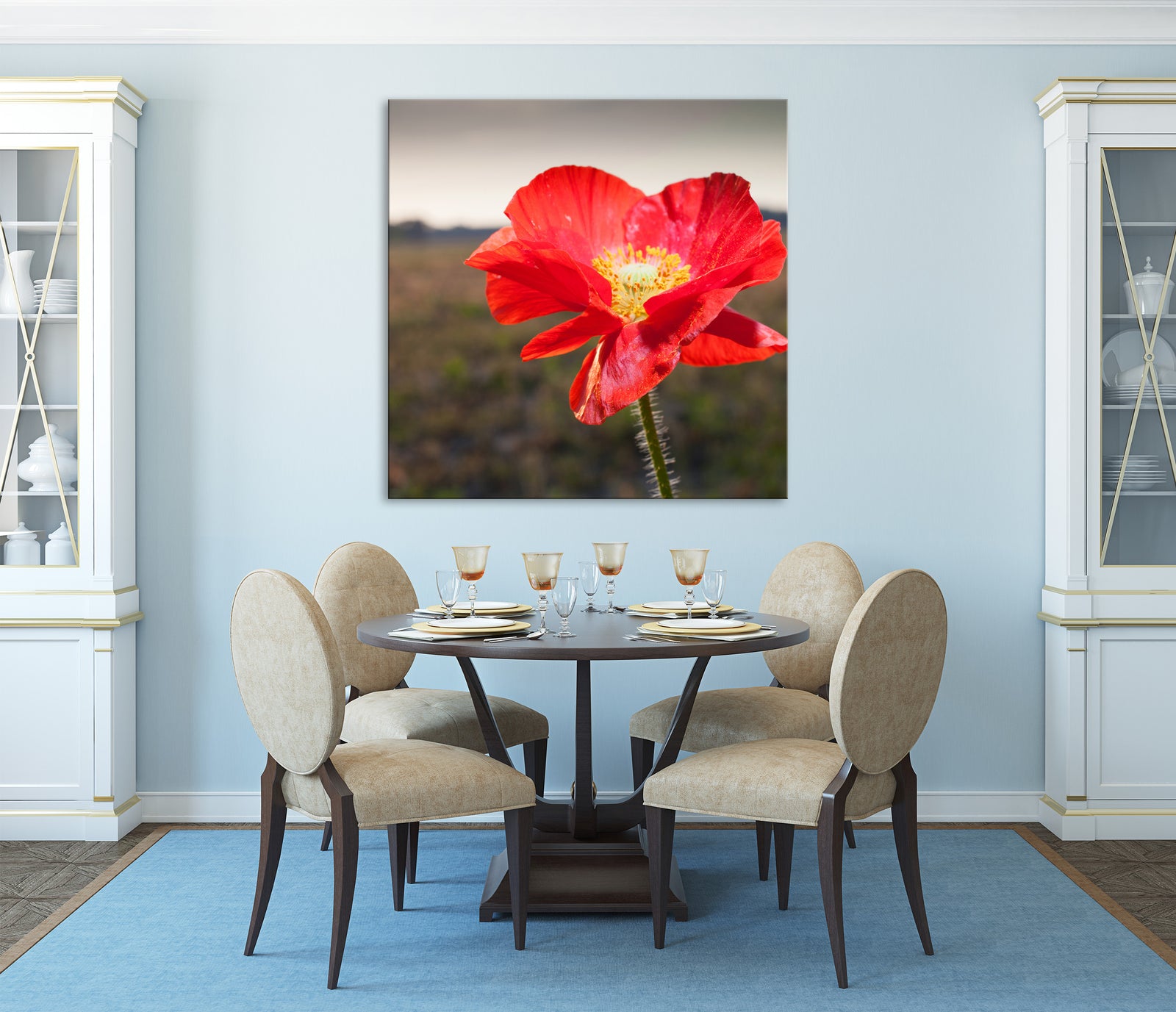 Flowers No. 052, shown framed in a room by day