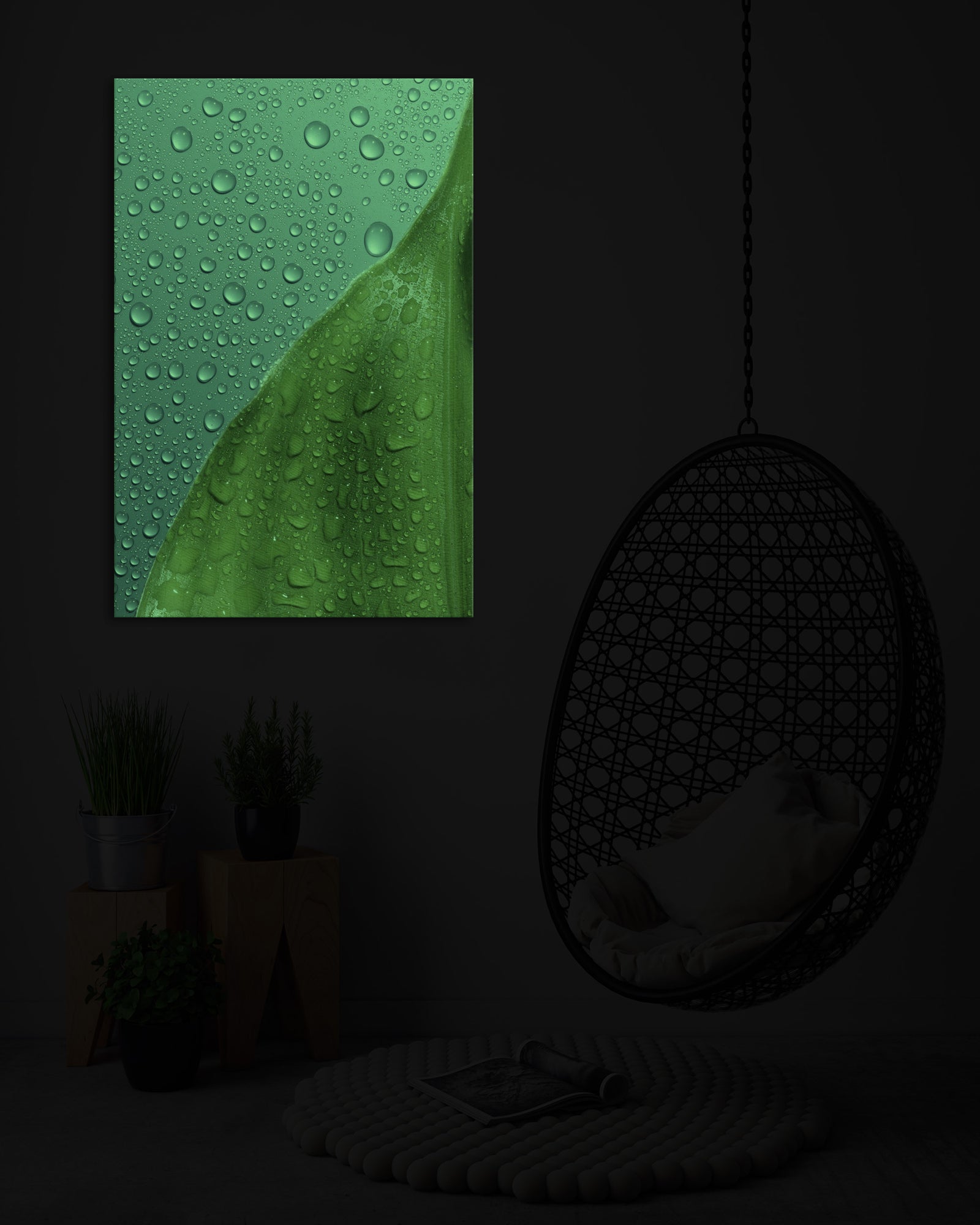 Flowers No. 054, glowing in a room at night