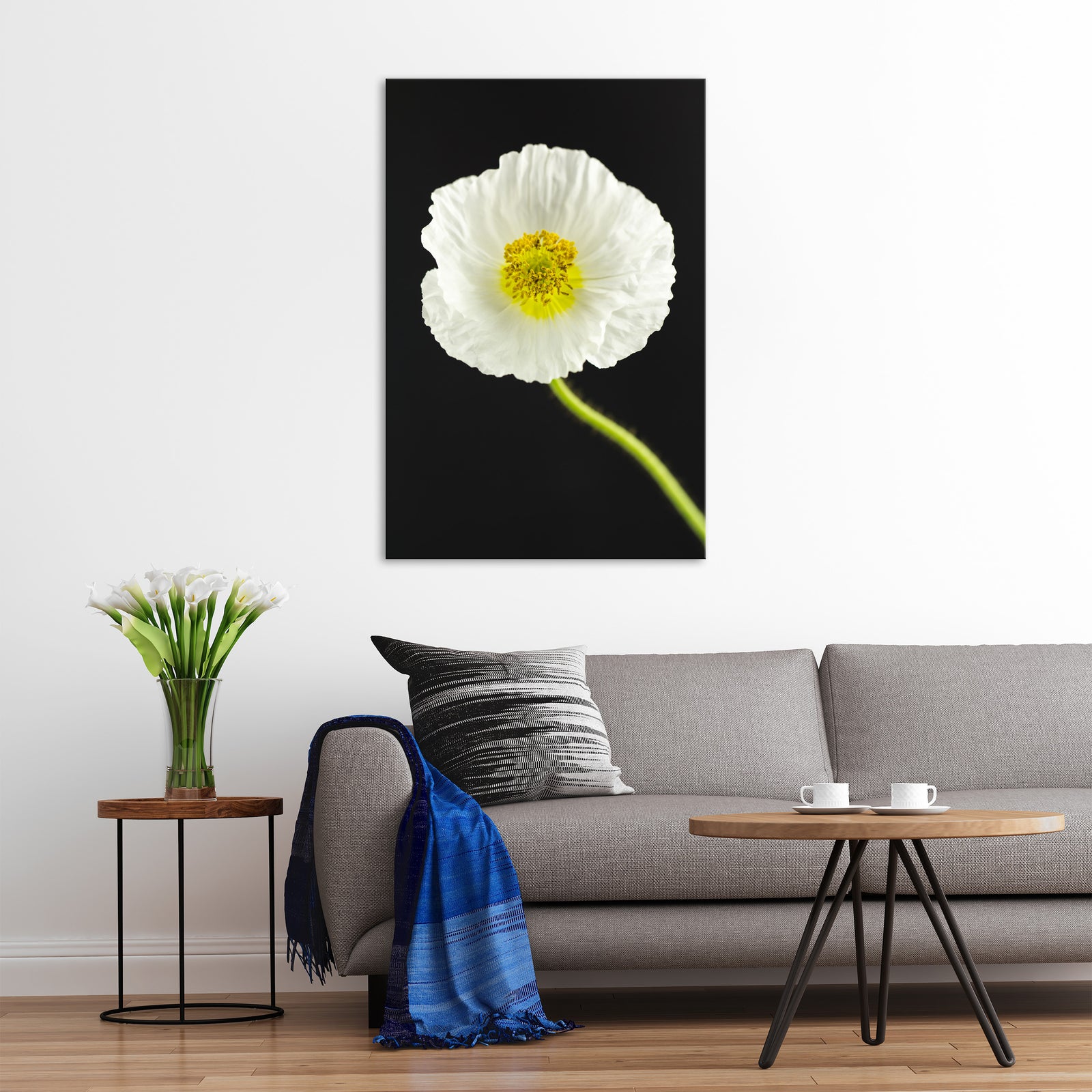 Flowers No. 055, shown framed in a room by day