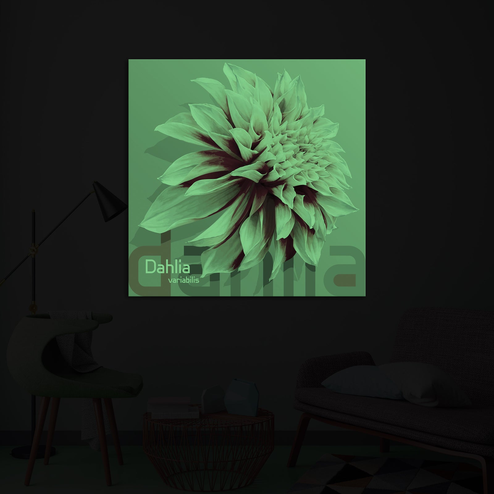 Flowers No. 057, glowing in a room at night