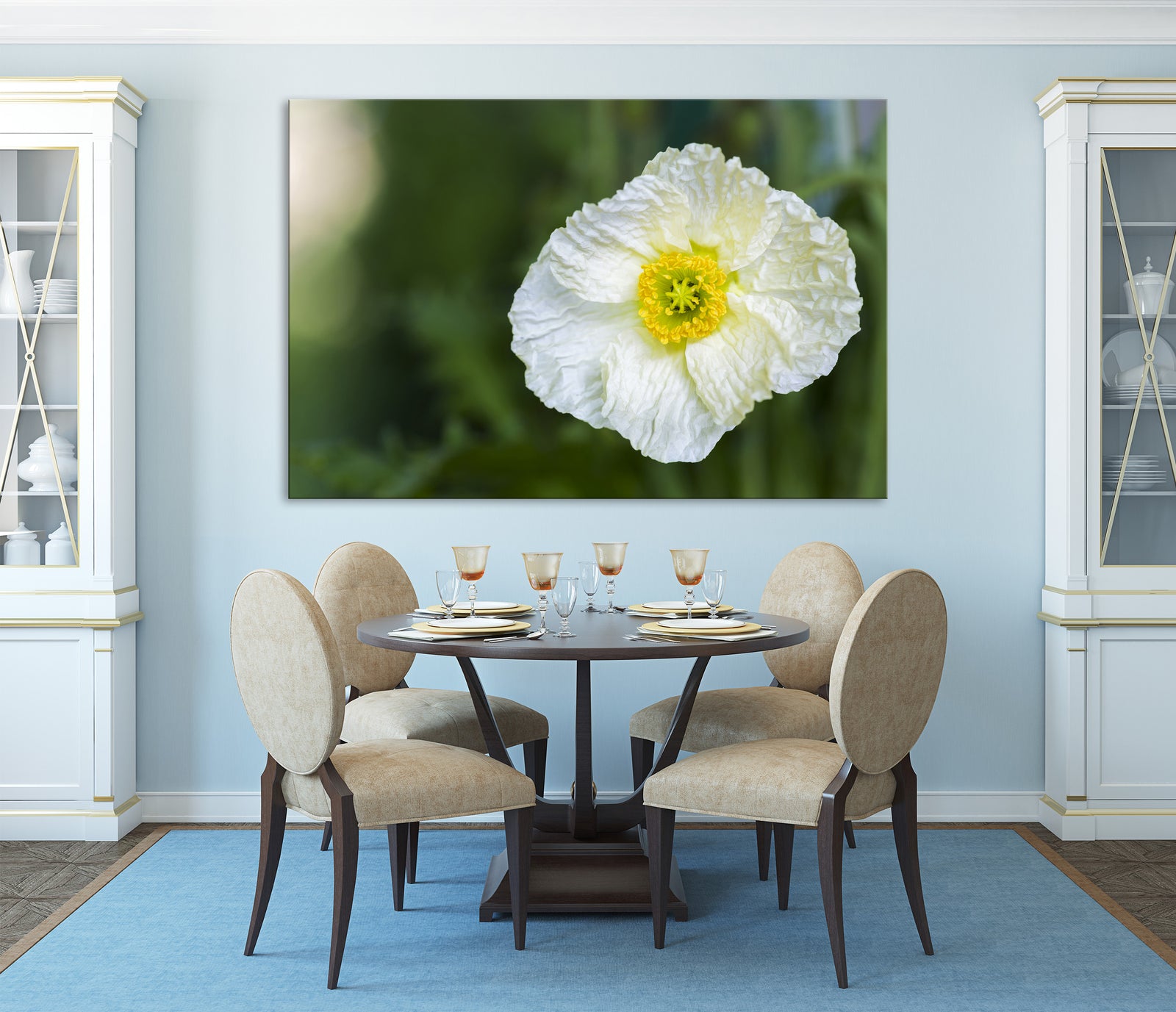 Flowers No. 058, shown framed in a room by day