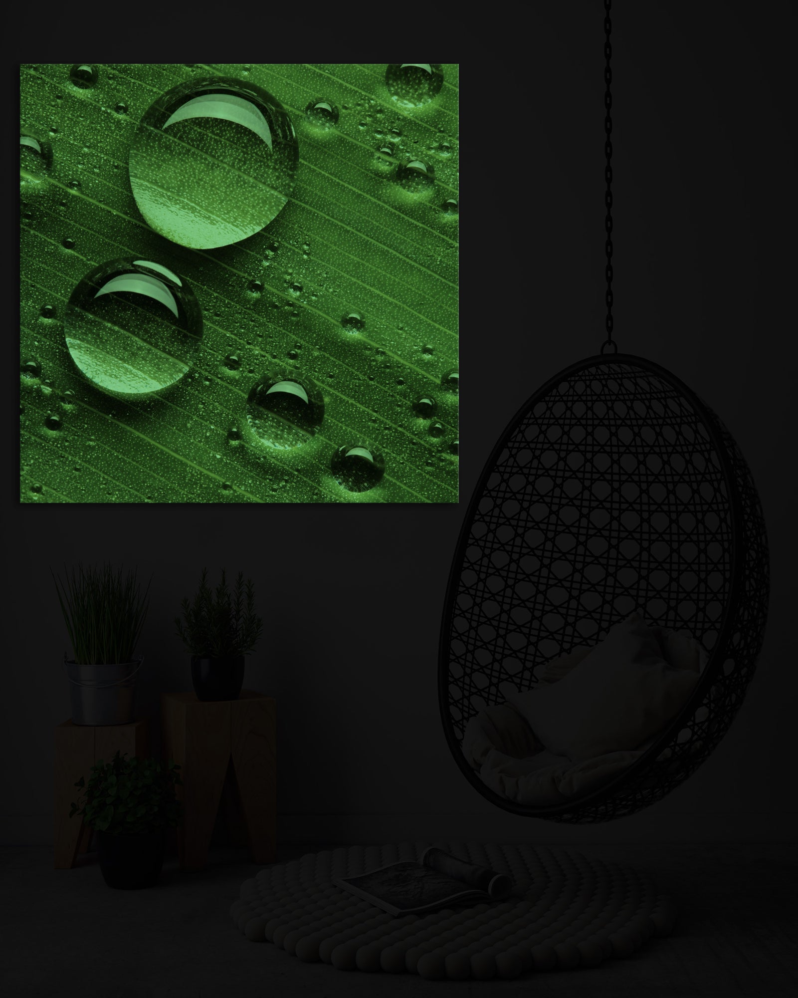 Flowers No. 059, glowing in a room at night