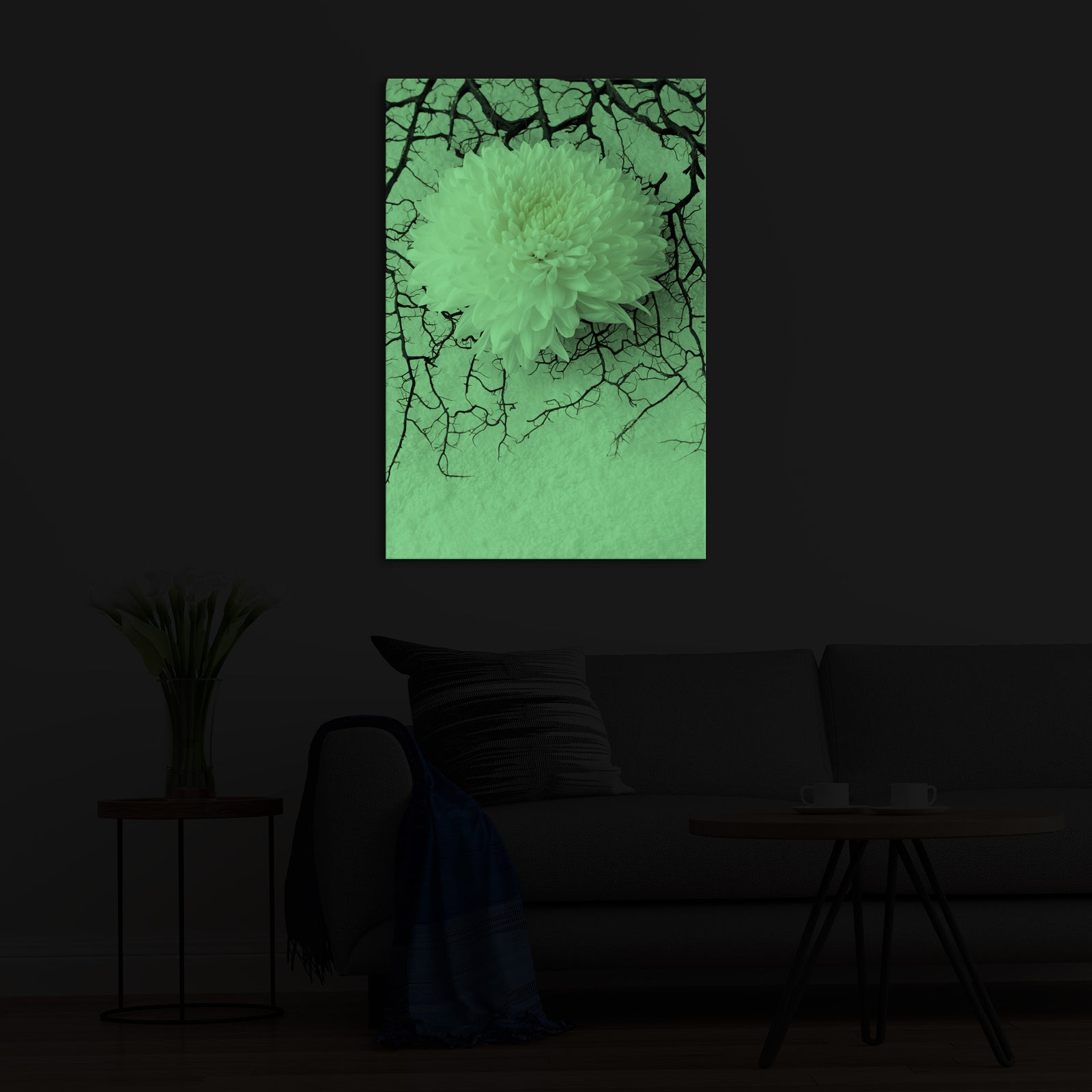 Flowers No. 060, glowing in a room at night