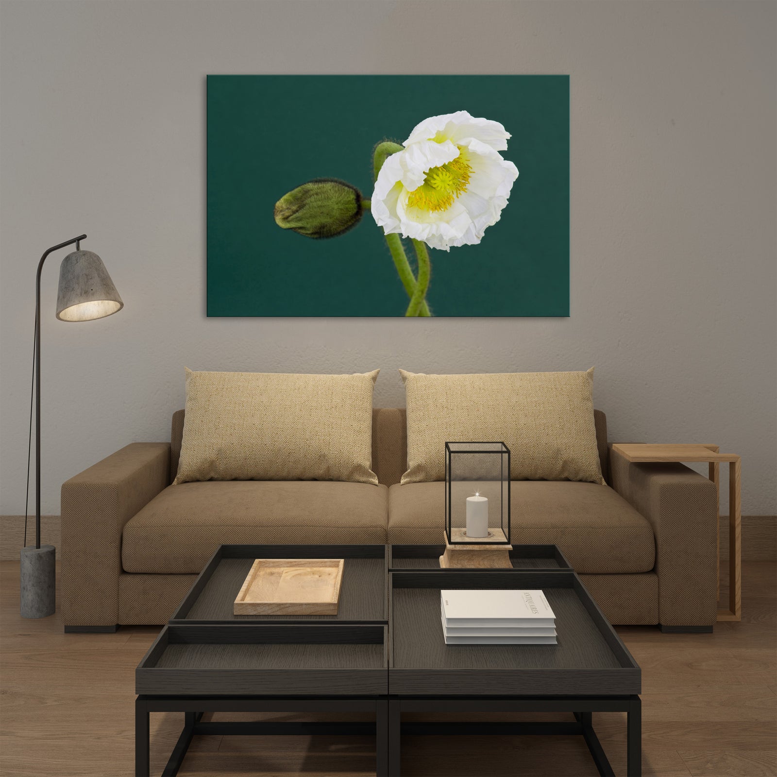 Flowers No. 061, shown framed in a room by day